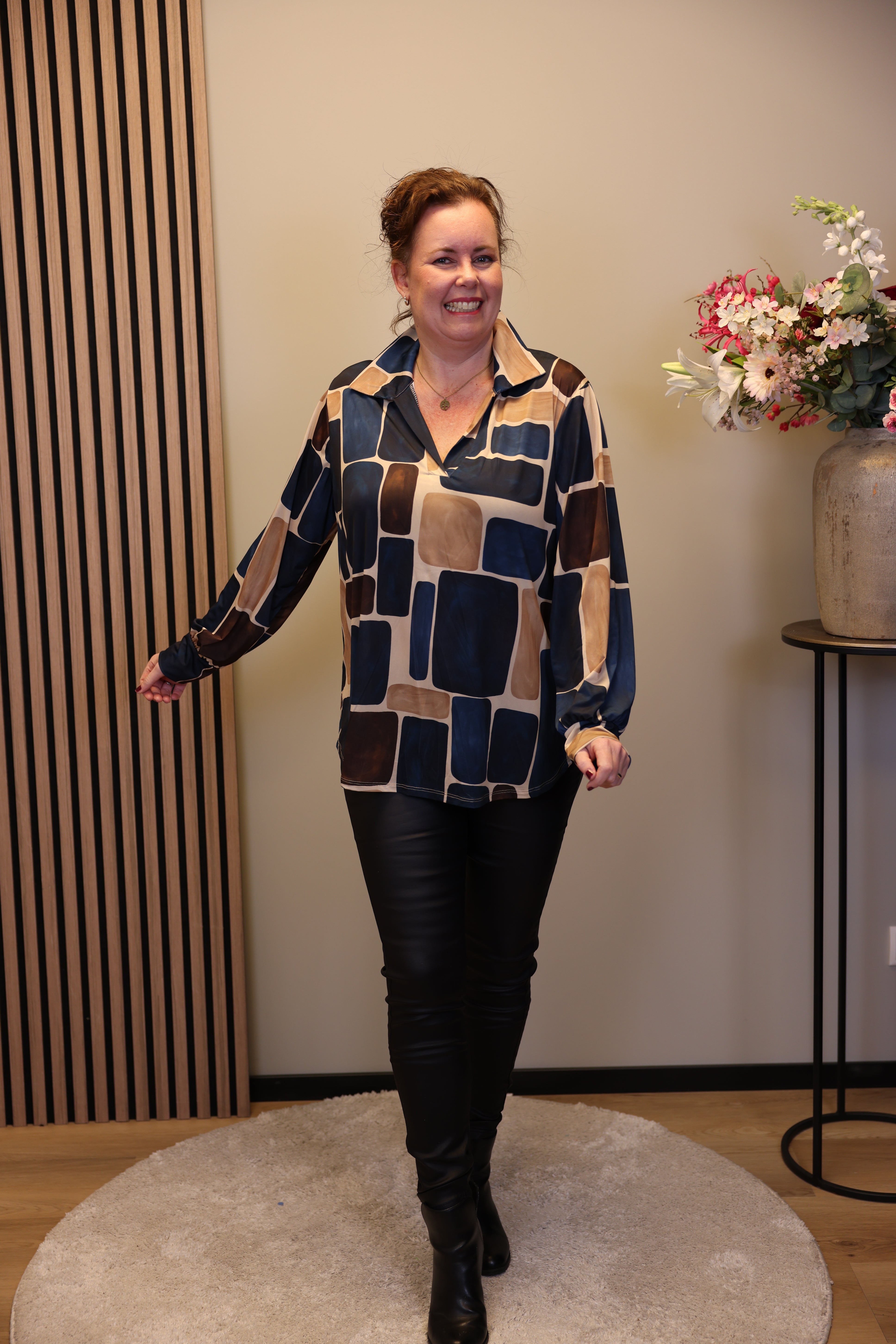 Nora | Blouse met kraagje blauw 48 t/m 52