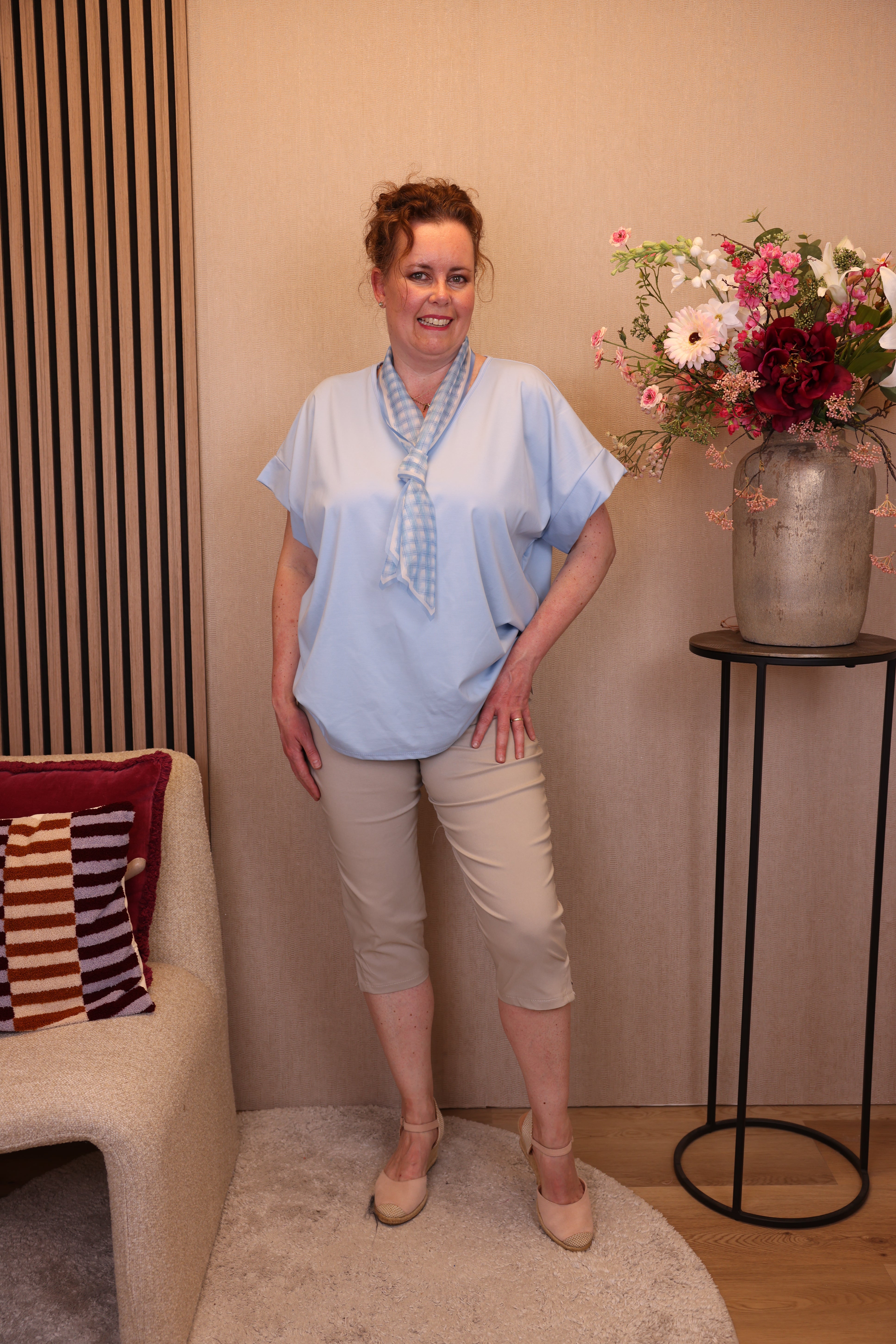 Jasmijn | Broek kort beige viscose
