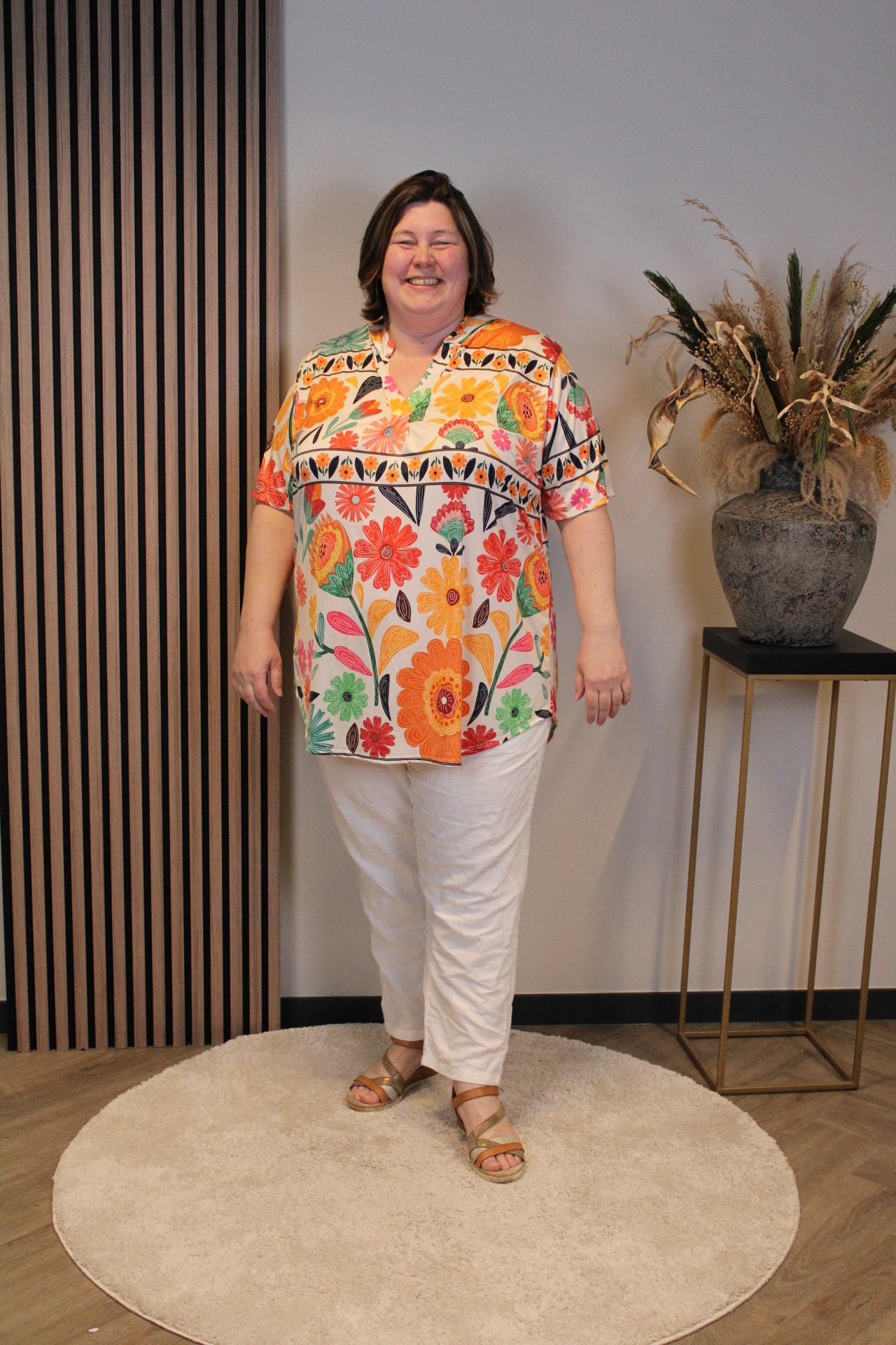 Amelie | Blouse oranje korte mouw 52 t/m 58