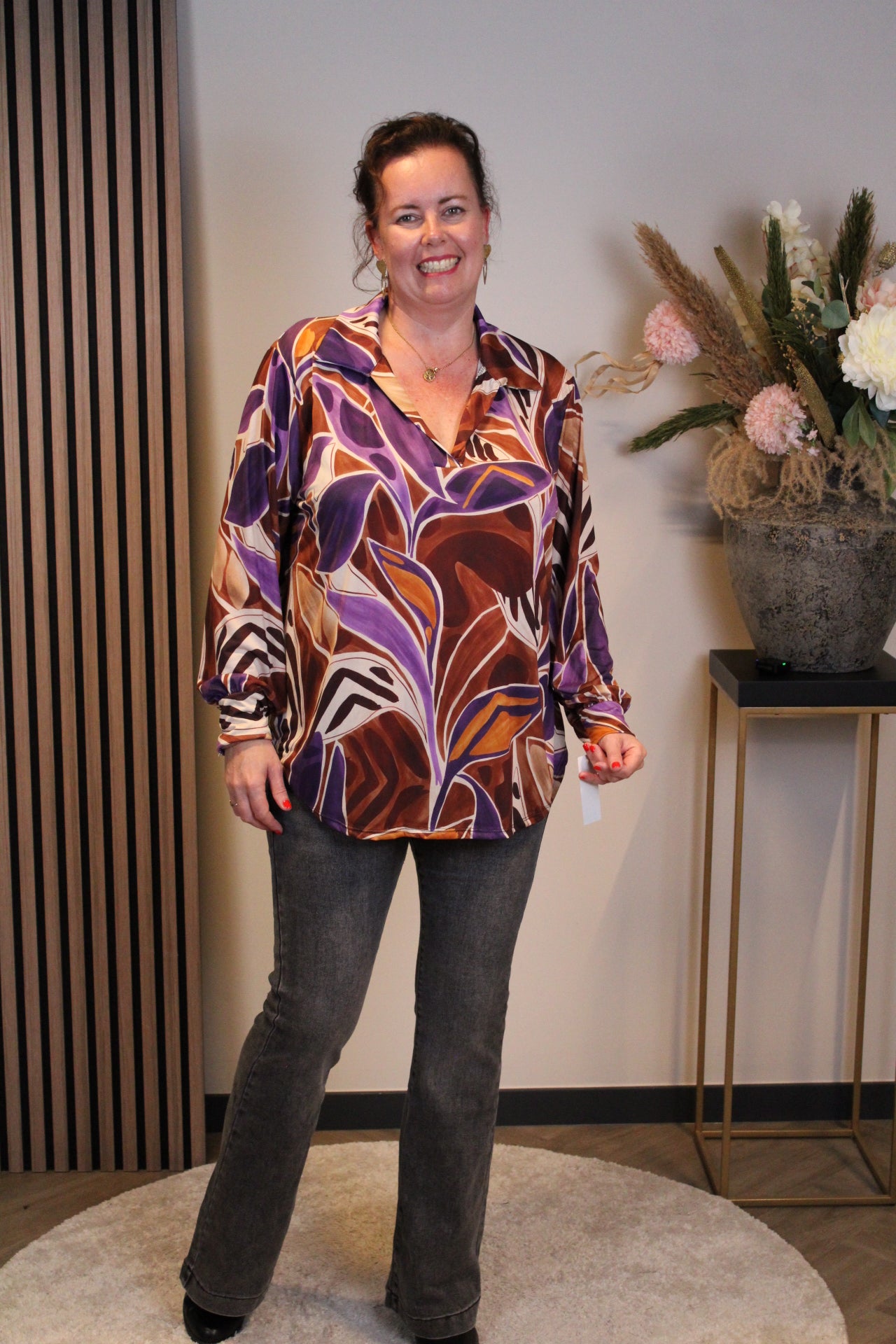 Kristel | Blouse paars  met kraagje 38 t/m 48