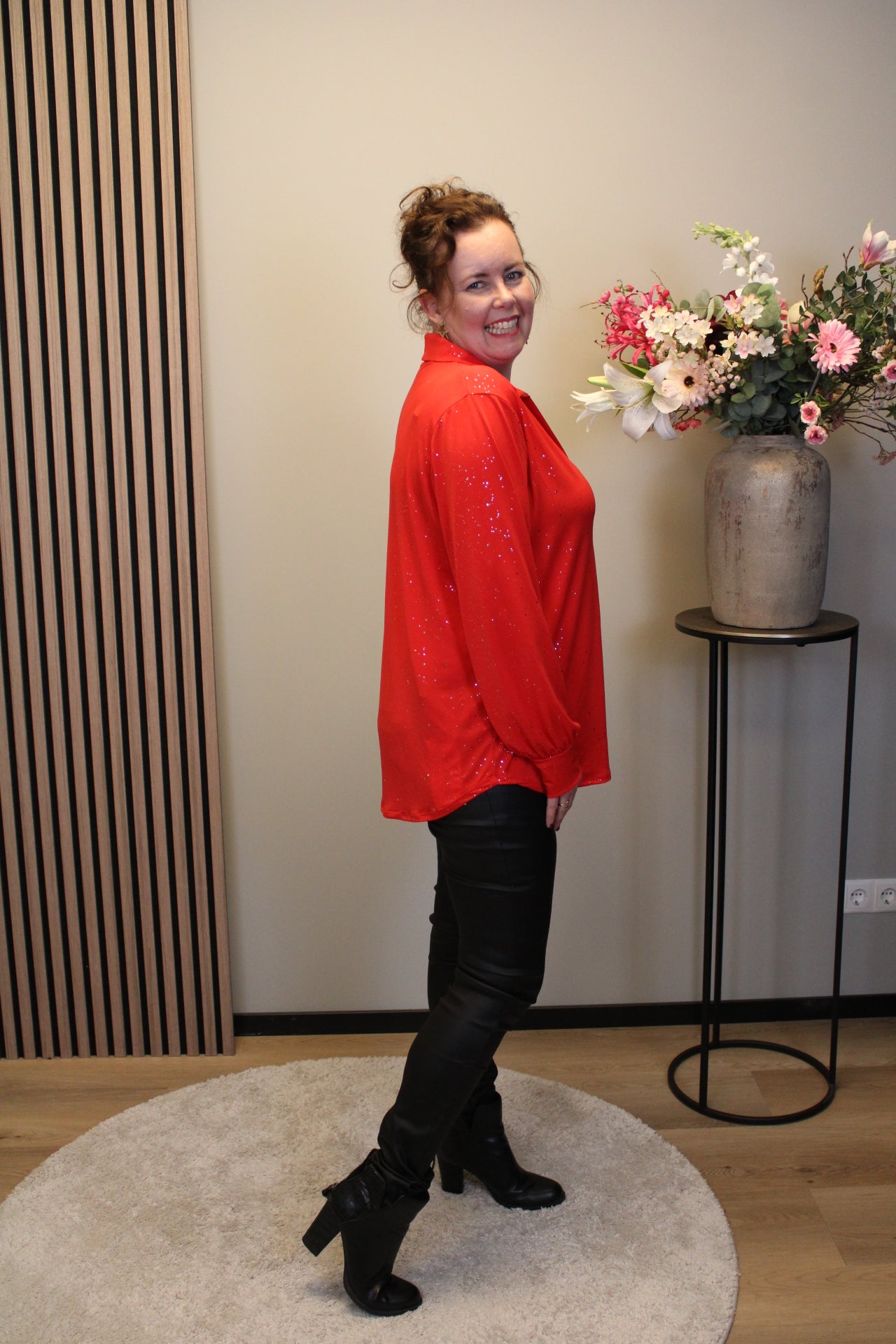 Luna glitter | Blouse rood met kraagje 52 t/m 58