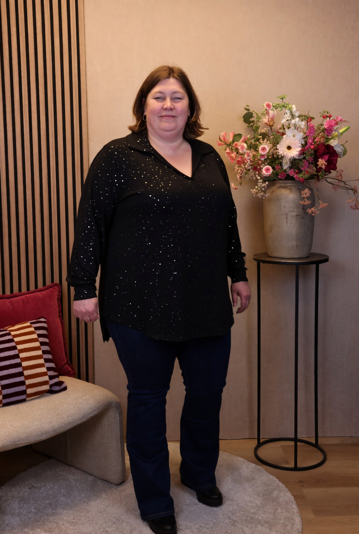 Luna | Glitter blouse zwart met kraagje