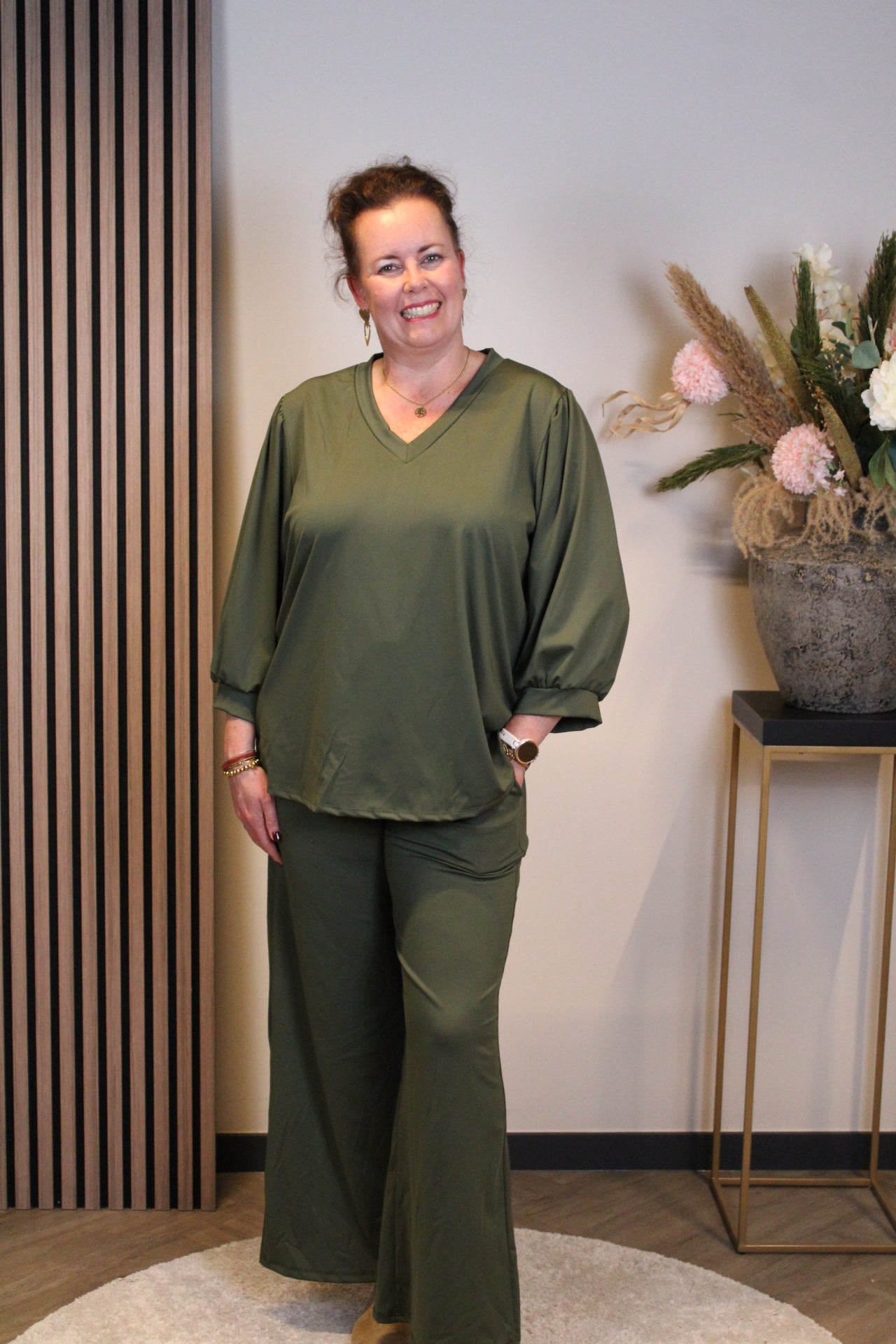Silke | Top groen 3/4-mouw 40 t/m 44