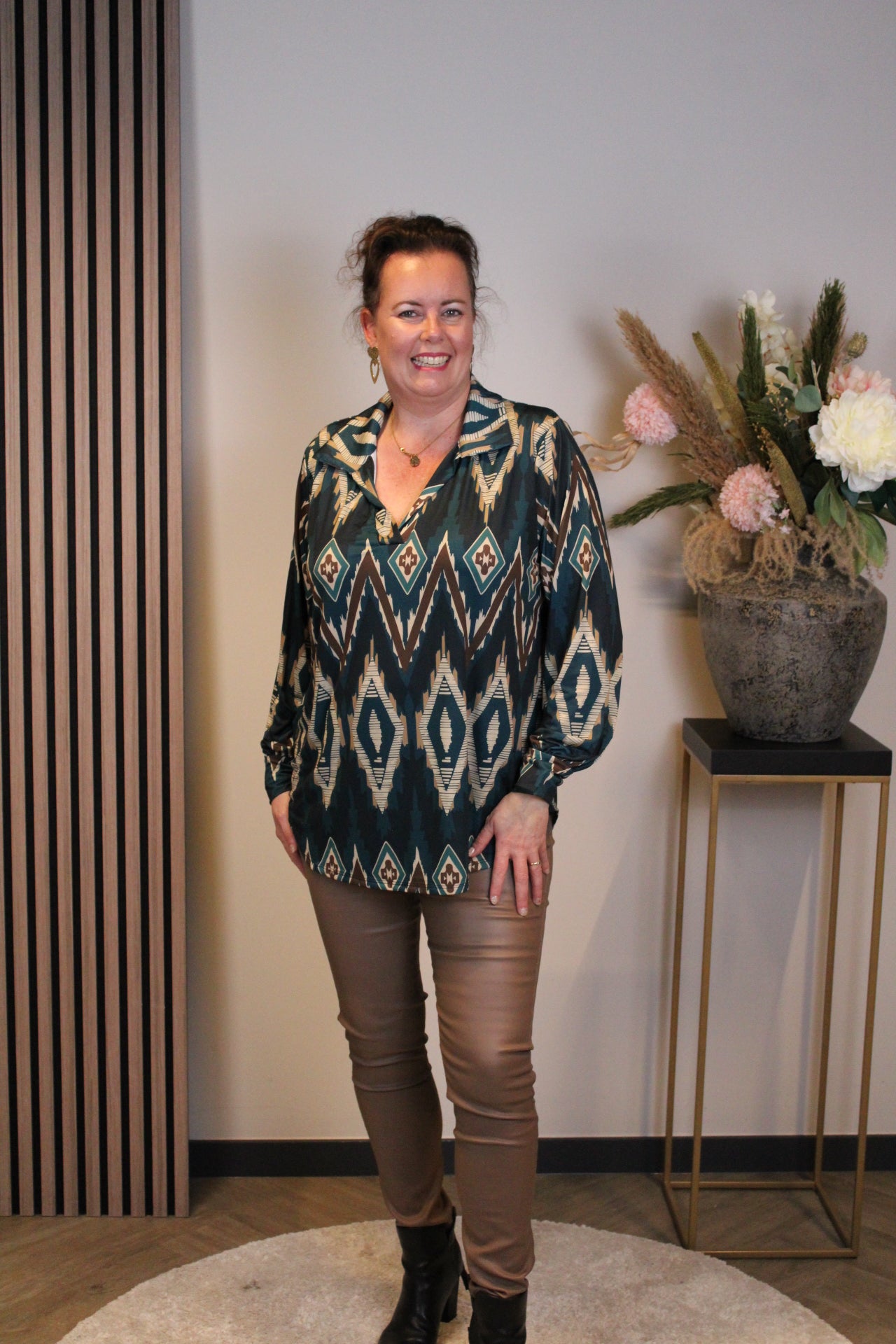 Lando | Blouse blauw met kraagje 48 t/m 52