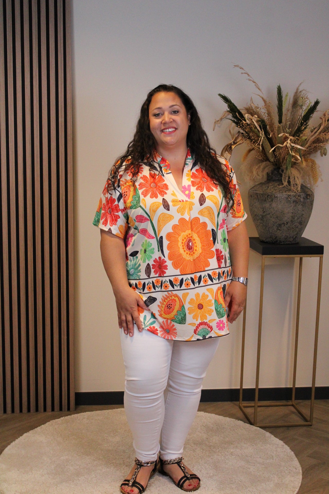 Amelie | Blouse oranje korte mouw 48 t/m 52