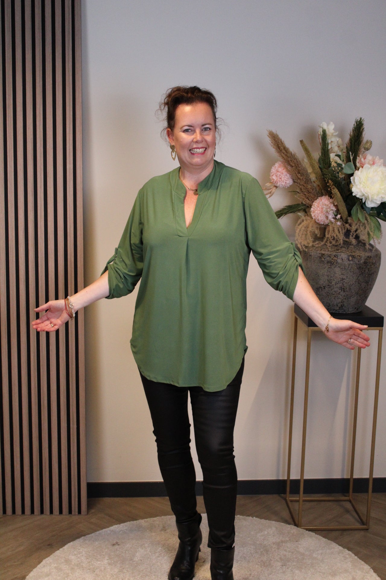 Mara | Blouse groen lange mouw 38 t/m 48
