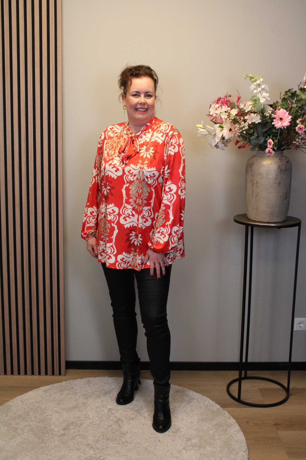 Jikke | Blouse met strik rood lange mouw 38 t/m 48