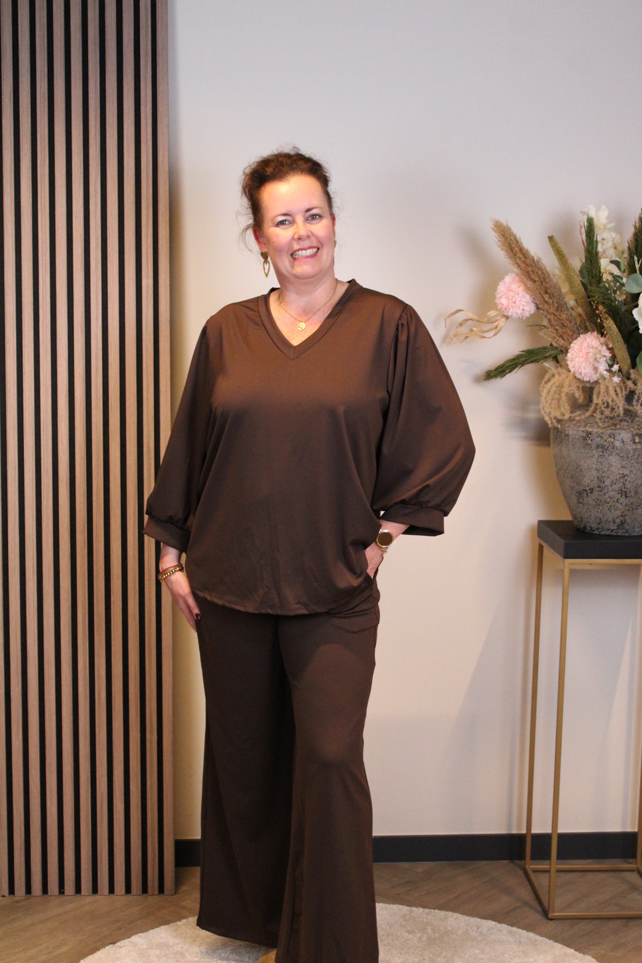 Silke | Top bruin 3/4-mouw 40 t/m 44
