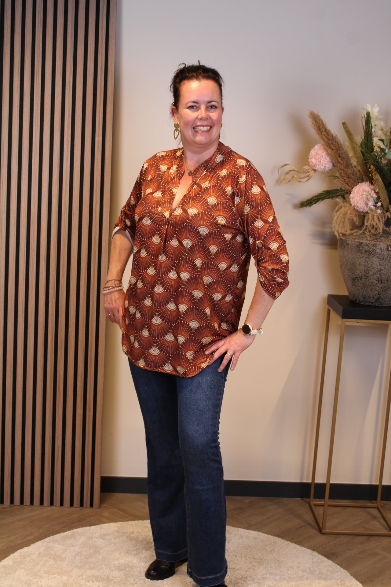 Dora | Blouse bruin lange mouw 38 t/m 48
