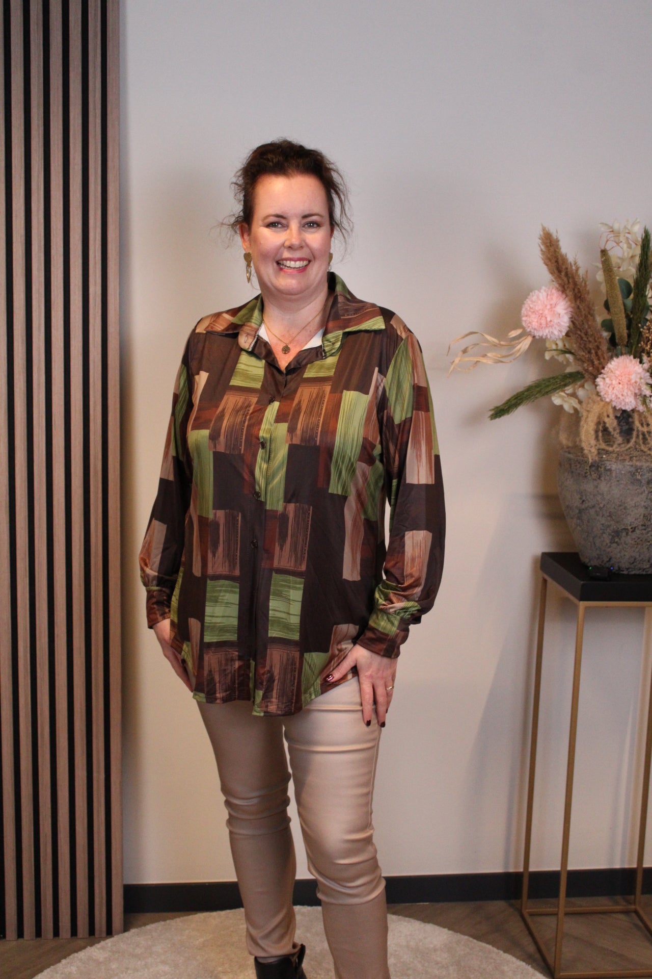 Elin | Blouse groen met knoopjes 38 t/m 48