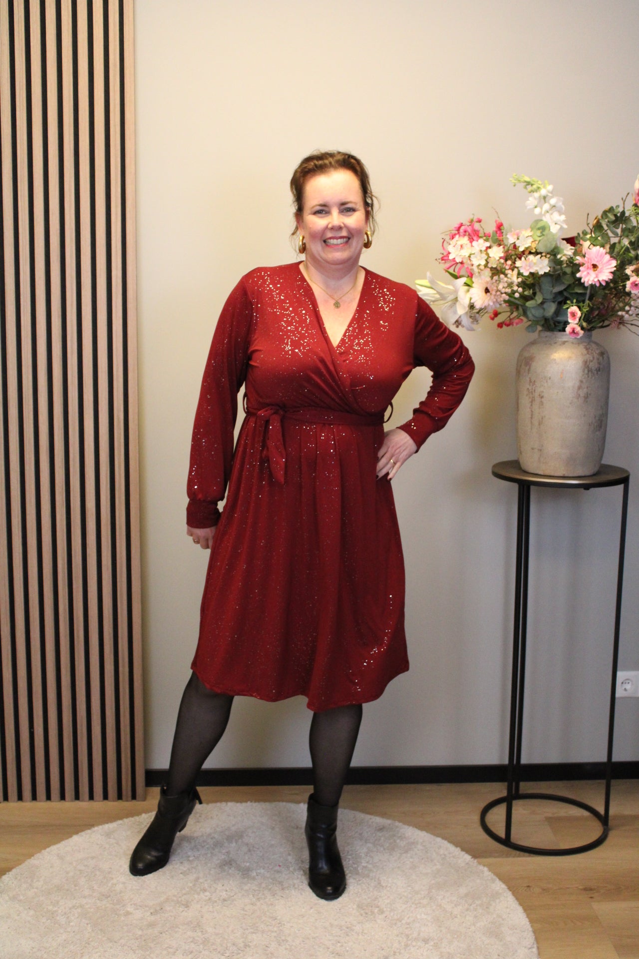 Maya glitter | Jurk bordeaux kort 46 t/m 50