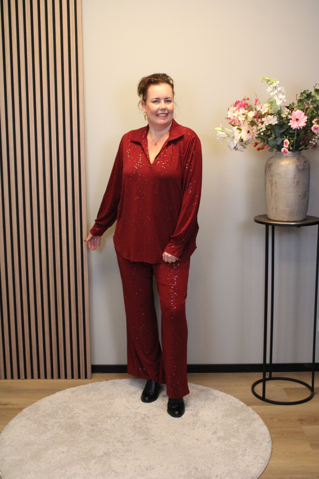 Aukje glitter | Broek bordeaux met zakken 48 t/m 54