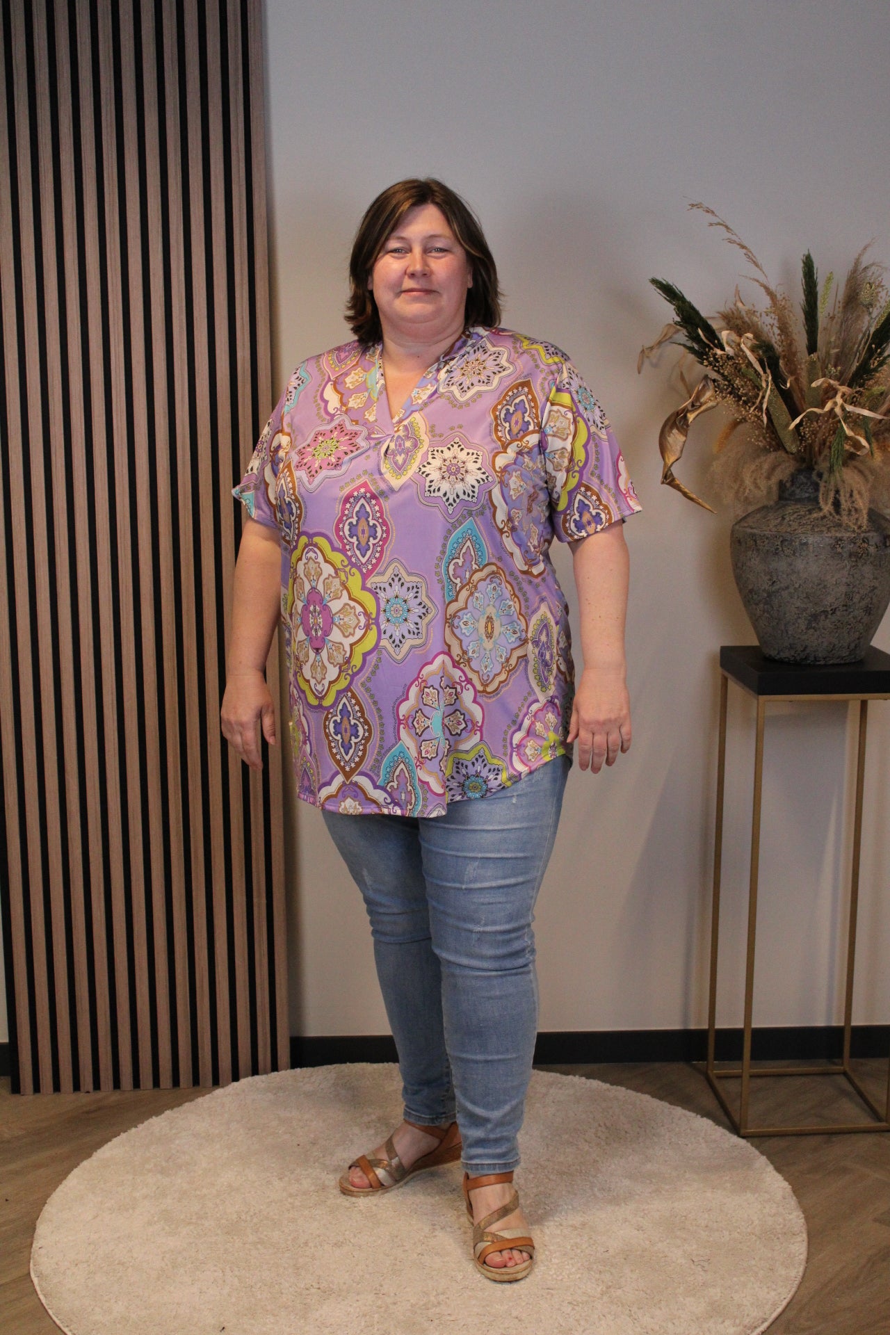 Jane | Blouse paars korte mouw 52 t/m 58