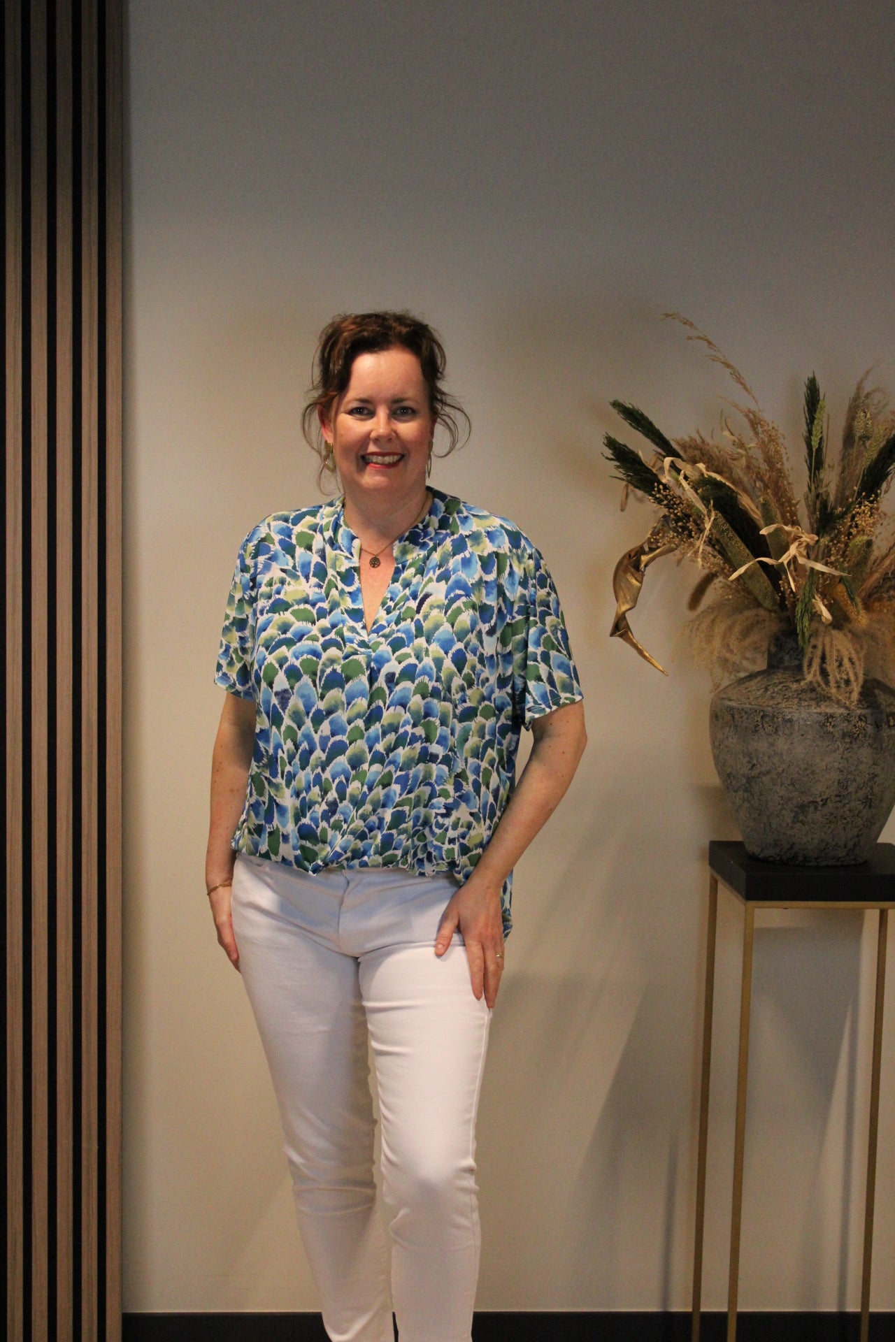 Lente | Blouse blauw korte mouw 38 t/m 48