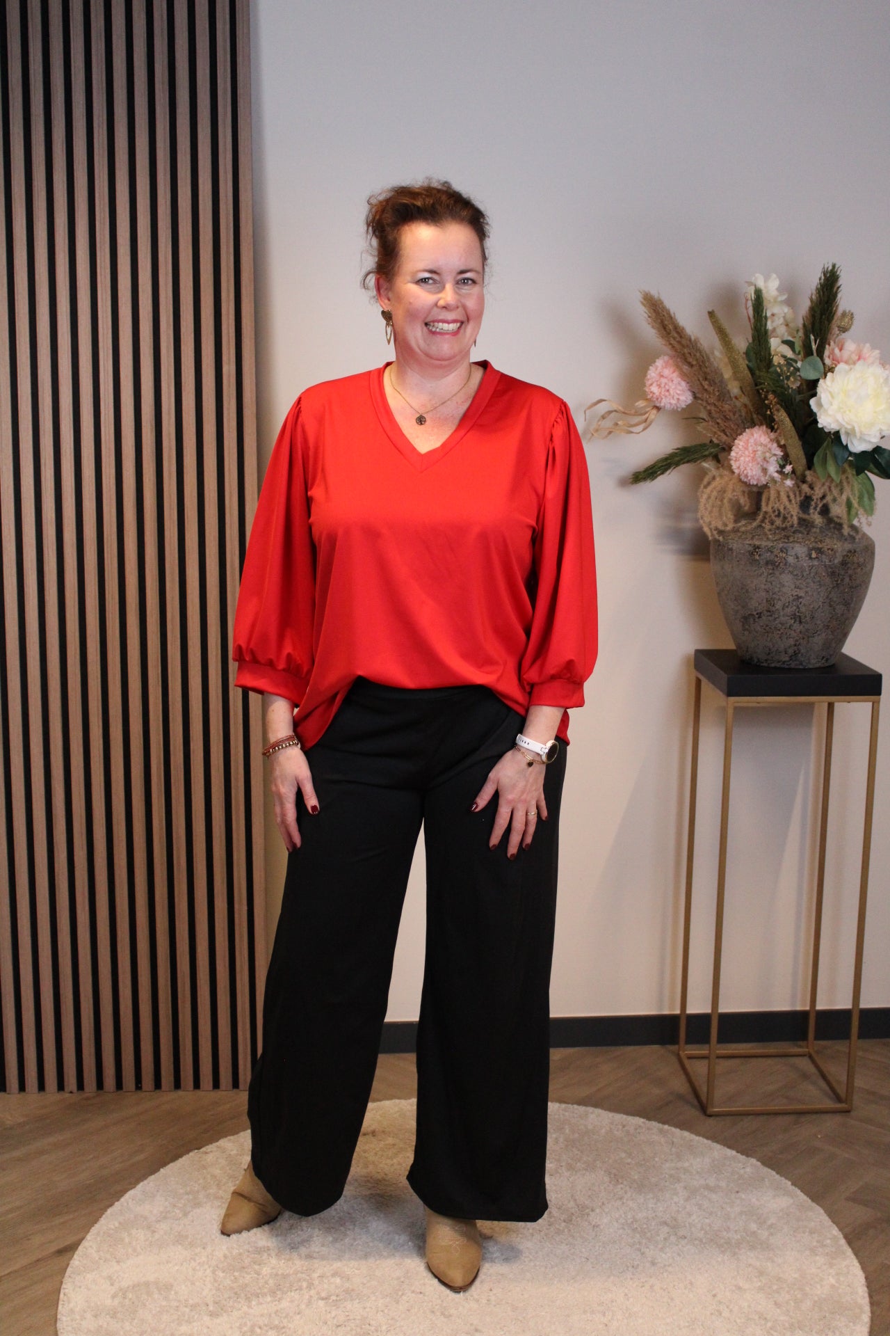 Silke | Top rood 3/4-mouw 40 t/m 44