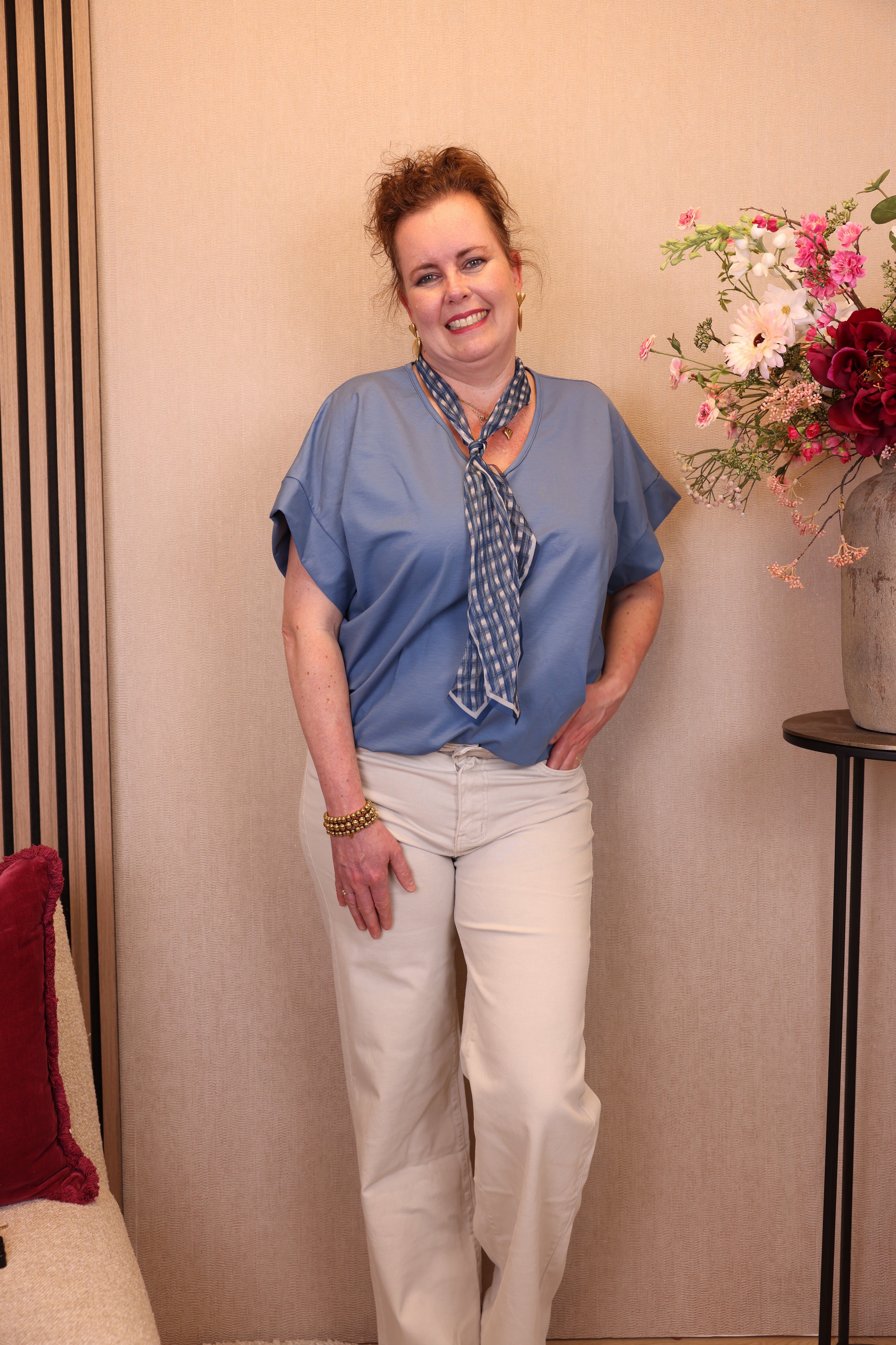 Ina | Top aqua blauw + gratis sjaal