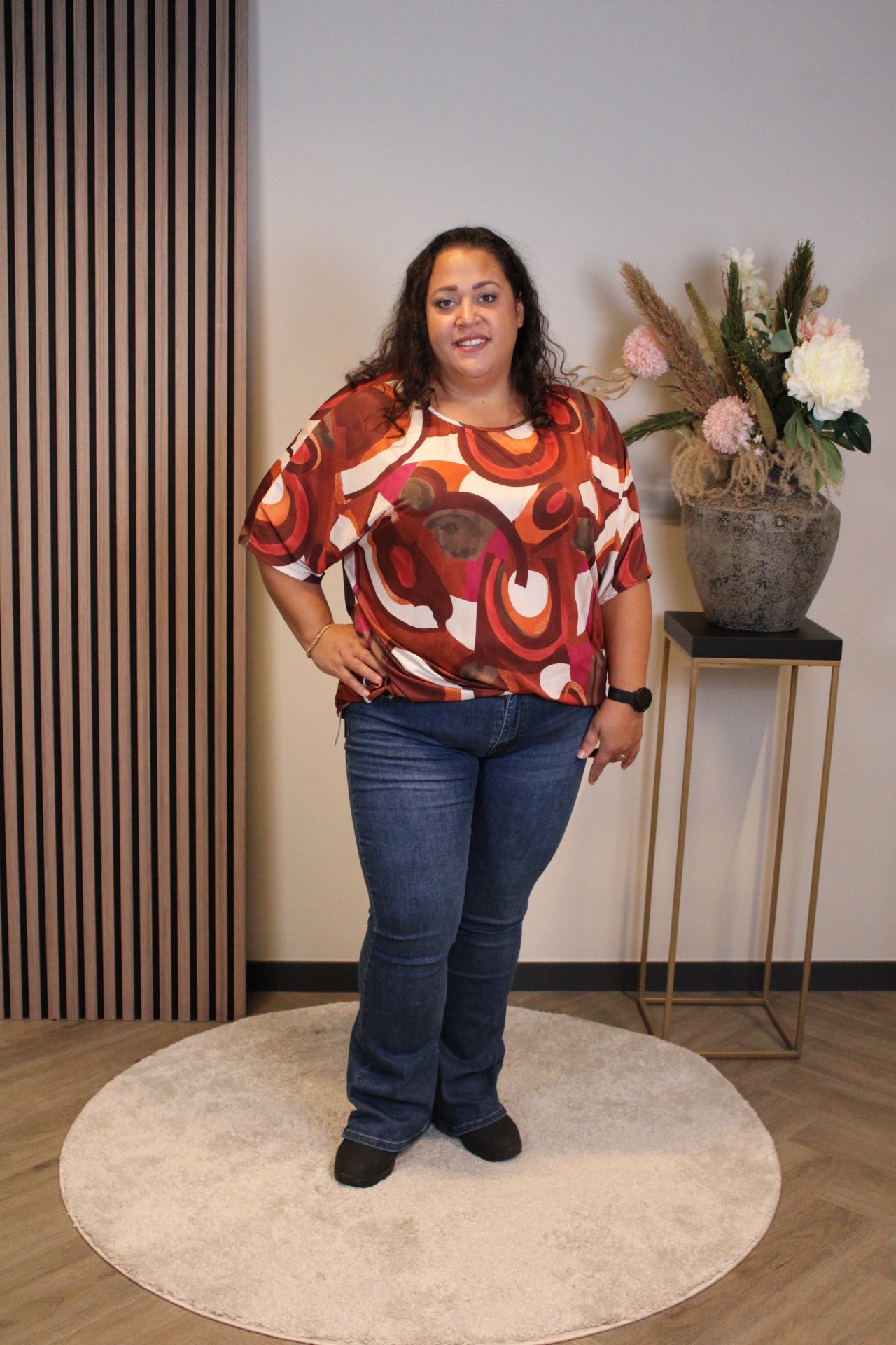 Lieke | Top oranje/roze 48 t/m 52