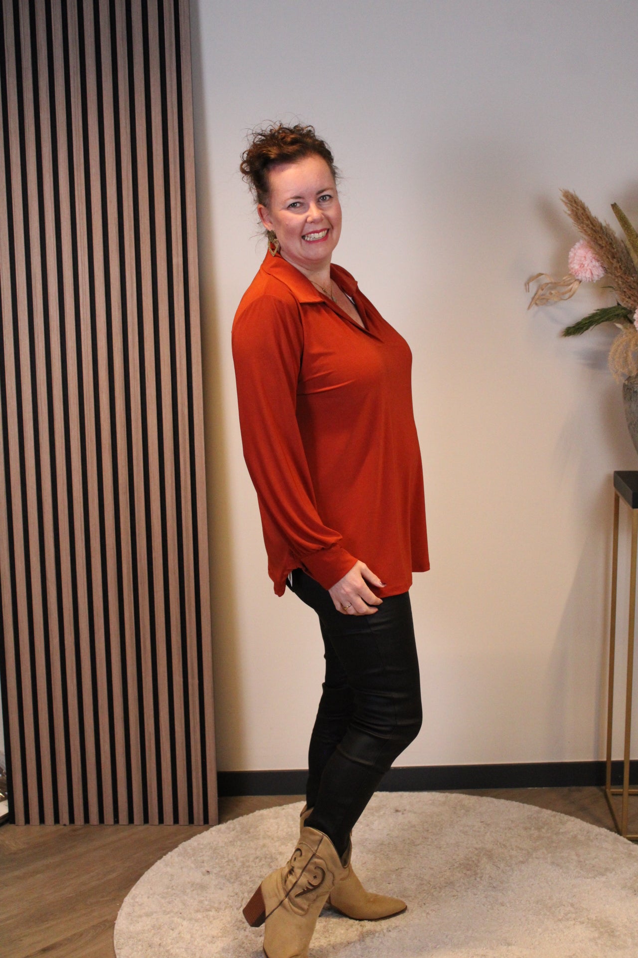 Sara | Blouse met kraagje roest 48 t/m 52