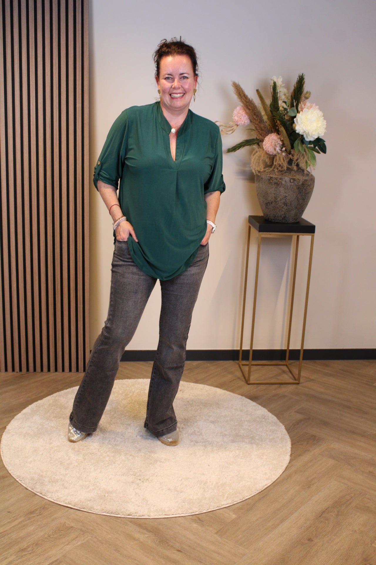 Mara | Blouse fles groen lange mouw 38 t/m 48