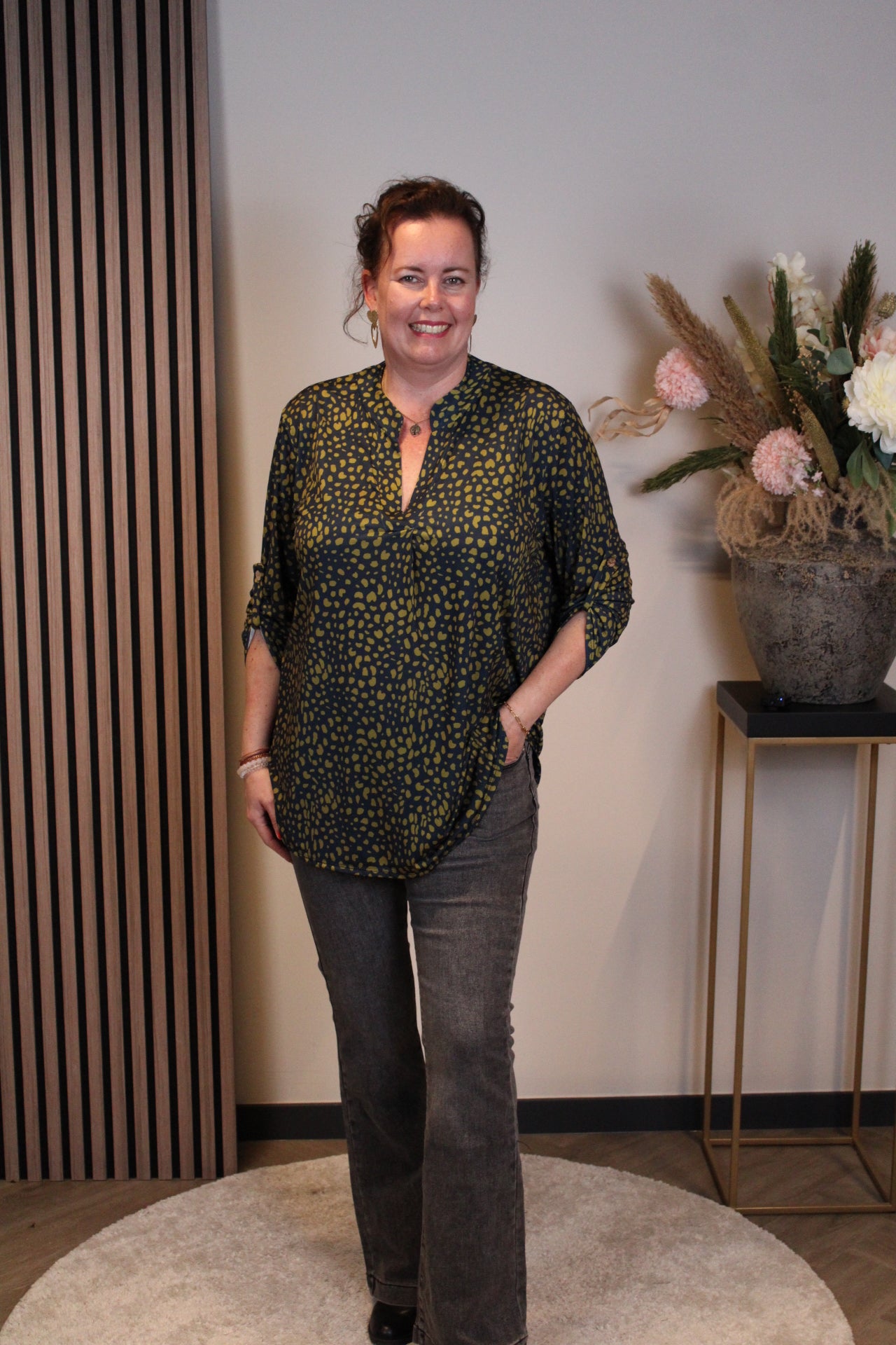 Hester | Blouse aqua/groen lange mouw 48 t/m 52