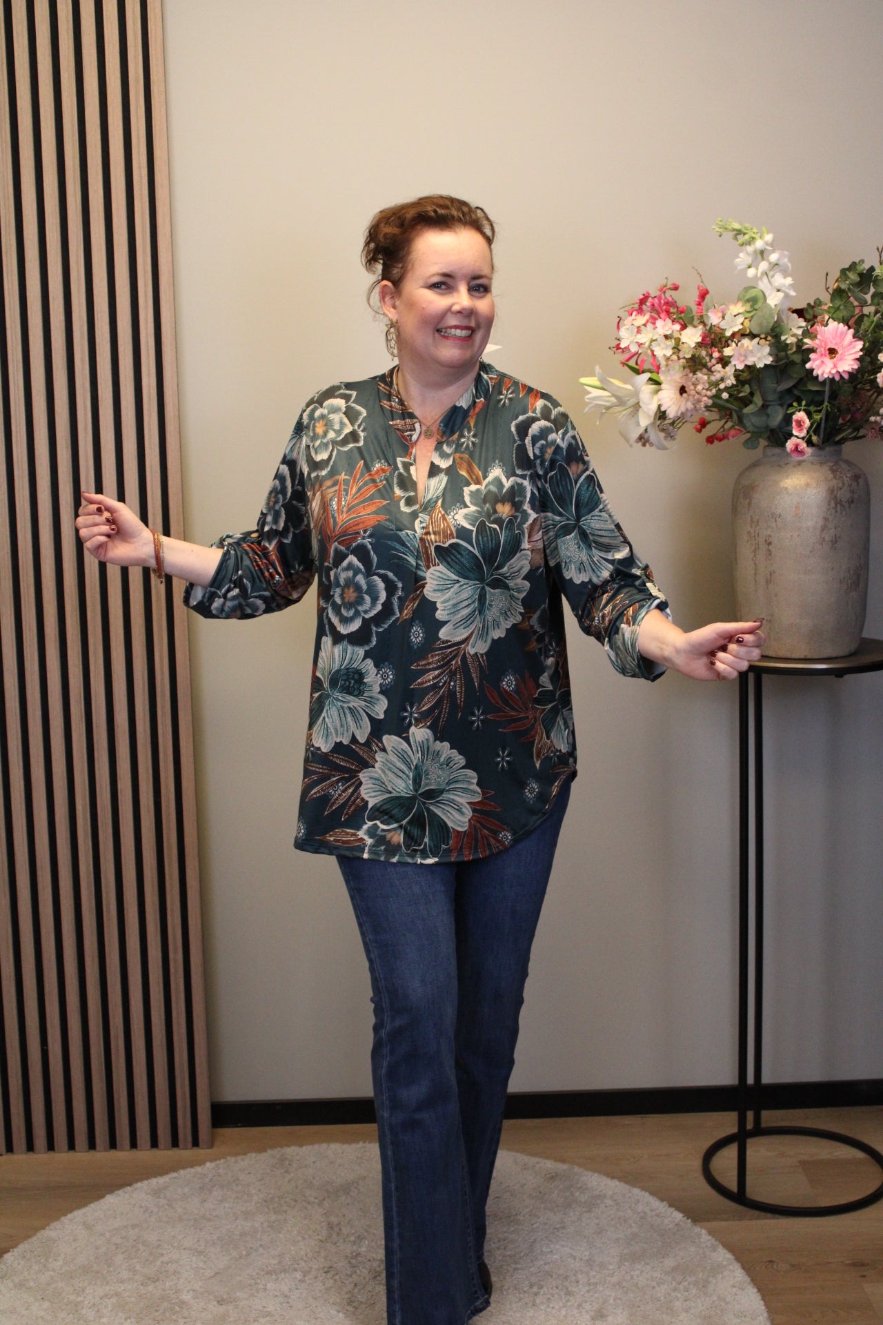 Zelma | Blouse aqua lange mouw 48 t/m 52