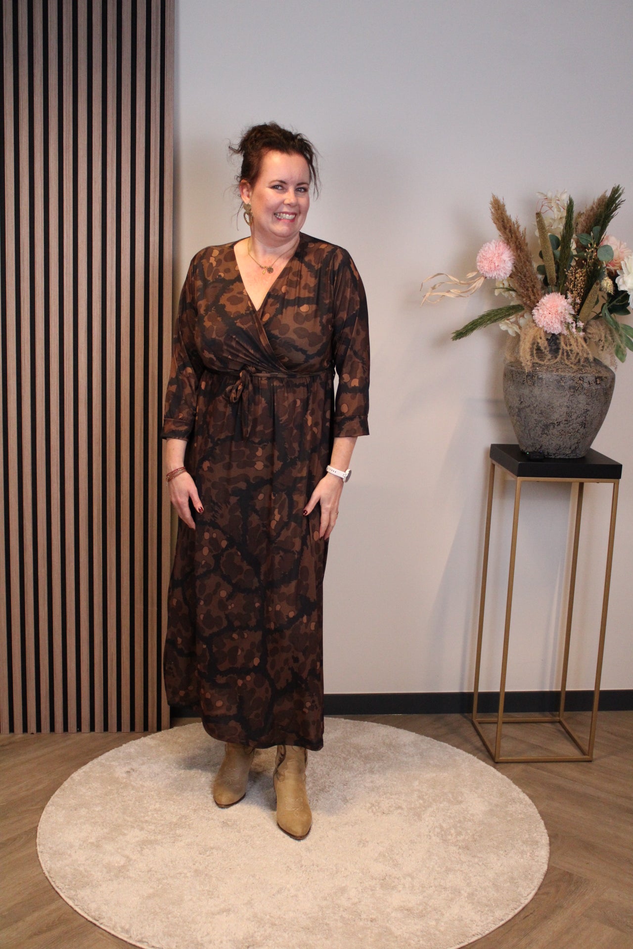 Fiene | Jurk zwart/bruin lange mouw 38 t/m 44