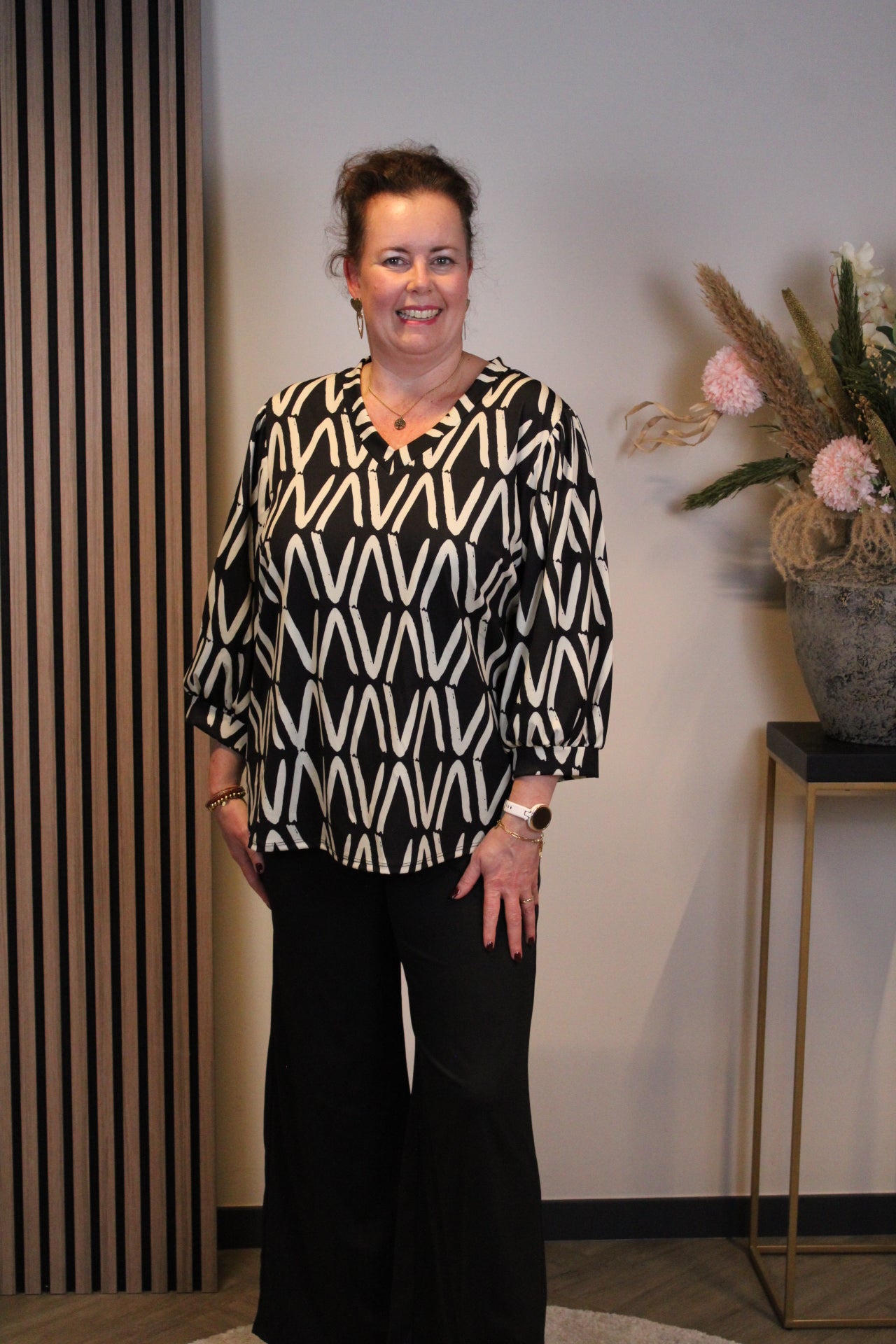 Olivia | Top zwart 3/4-mouw 40 t/m 44