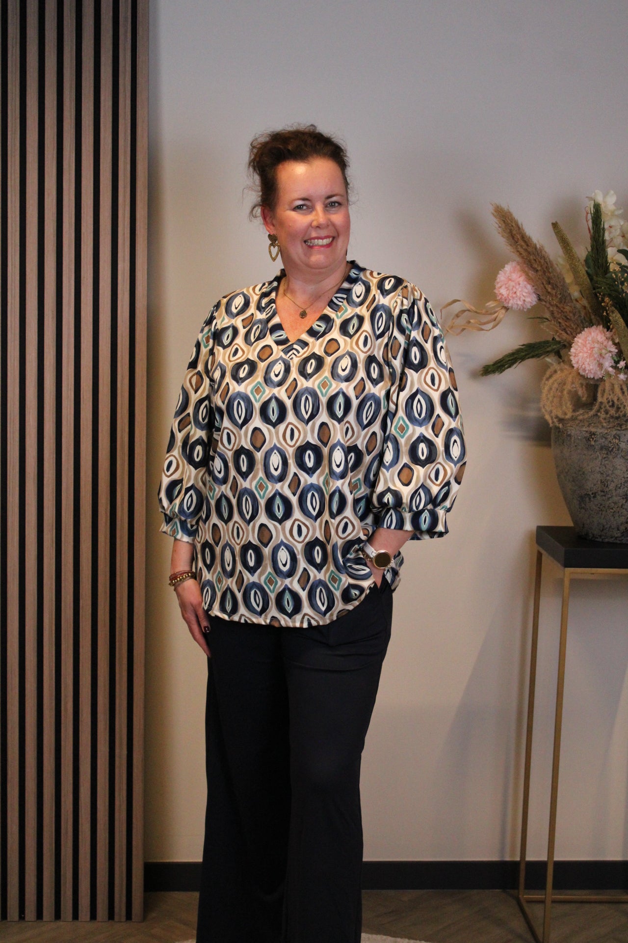 Janneke | Top blauw 3/4-mouw 40 t/m 44