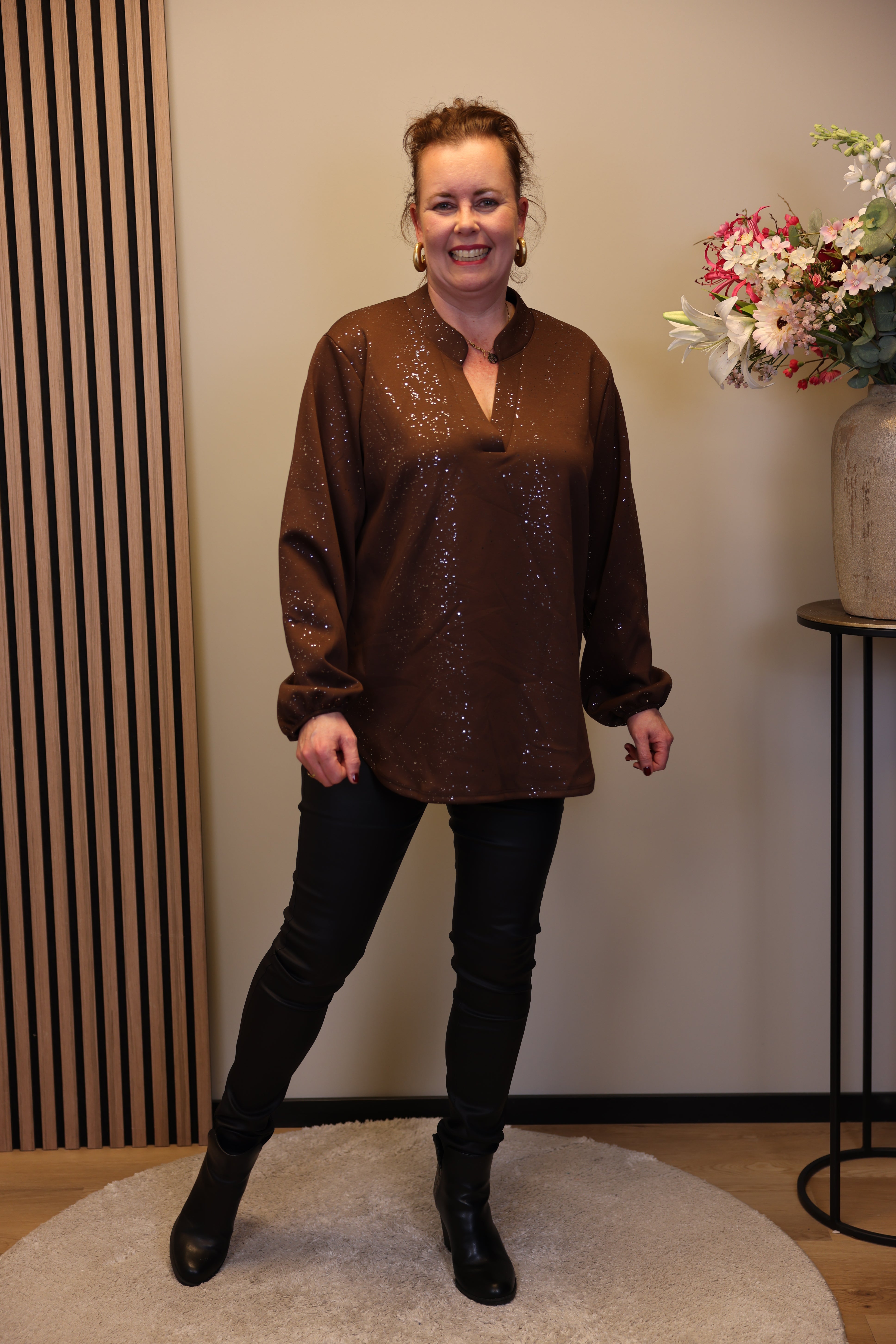 Hannah | Glitter trui bruin