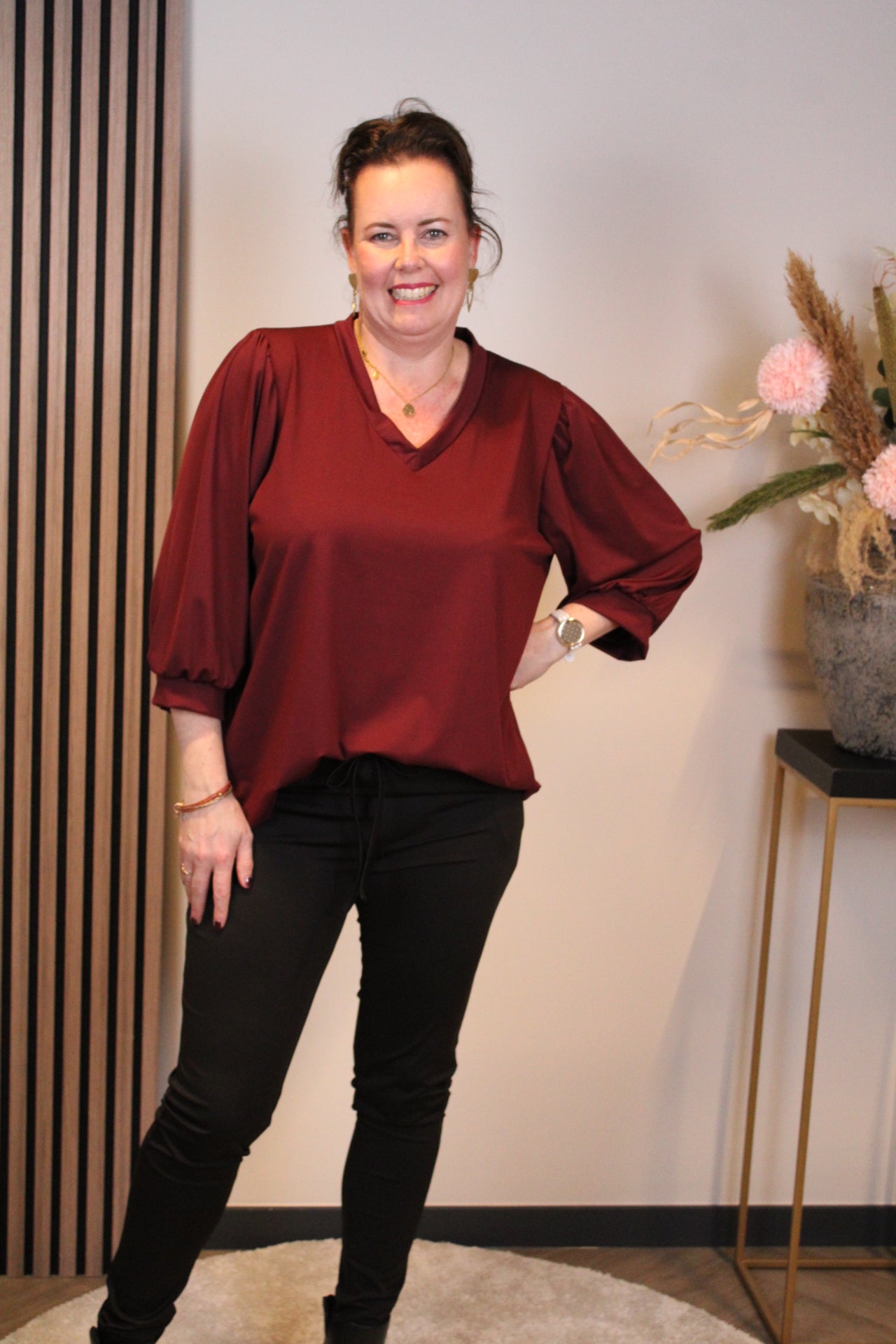 Silke | Top bordeaux 3/4-mouw 46 t/m 50