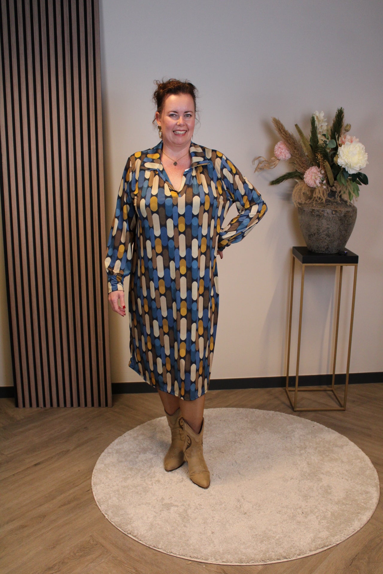 Sabine | Jurk blauw met kraagje 38 t/m 46
