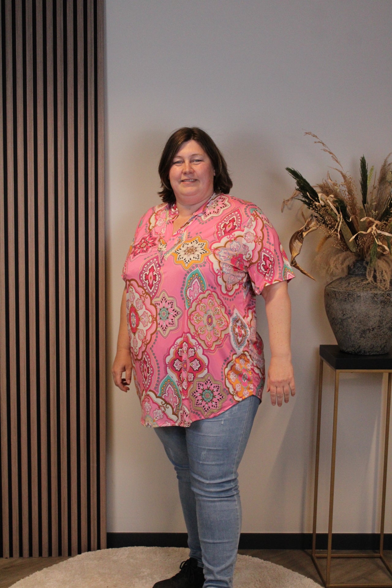 Jane | Blouse roze korte mouw 52 t/m 58