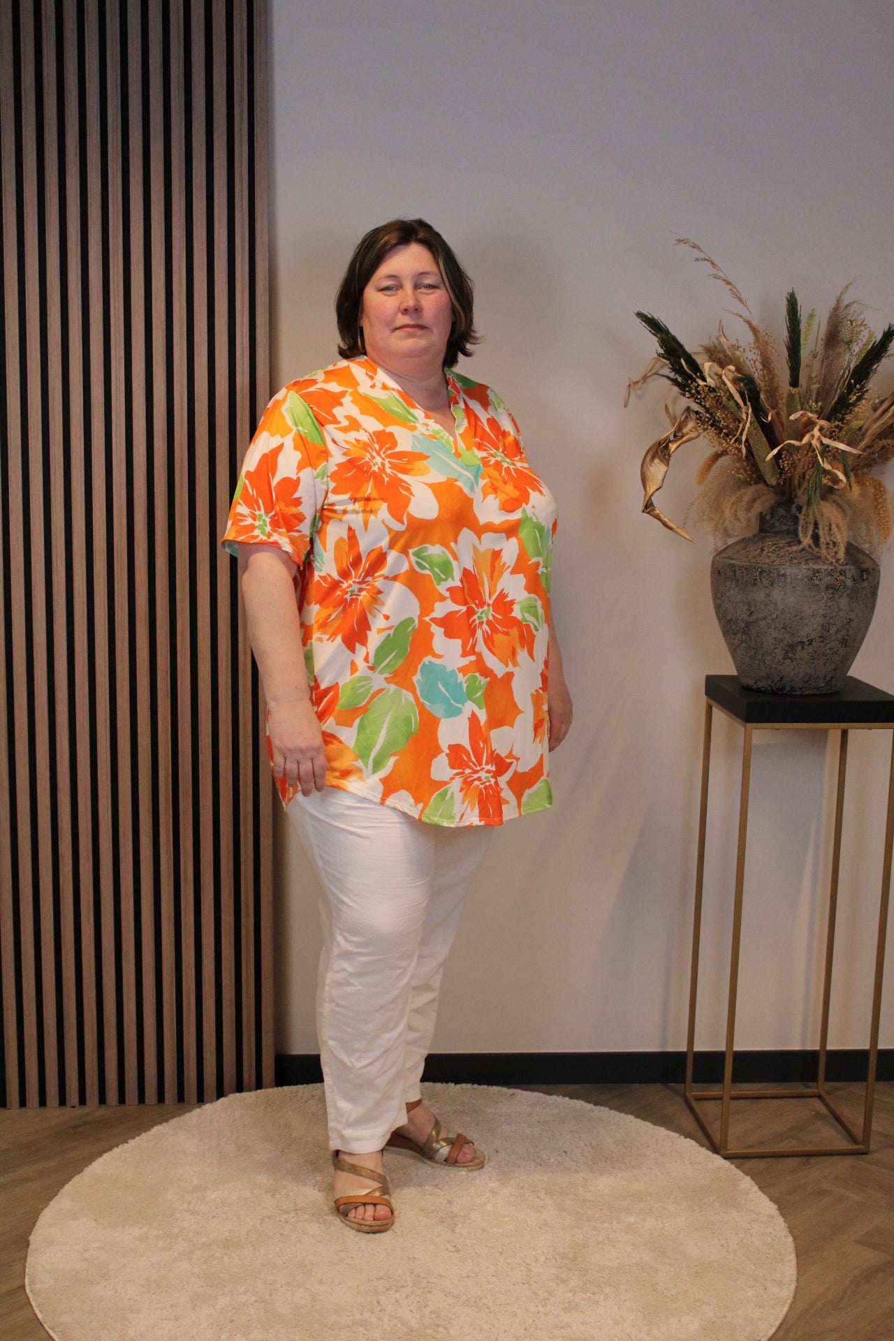 Maartje | Blouse oranje korte mouw 52 t/m 58