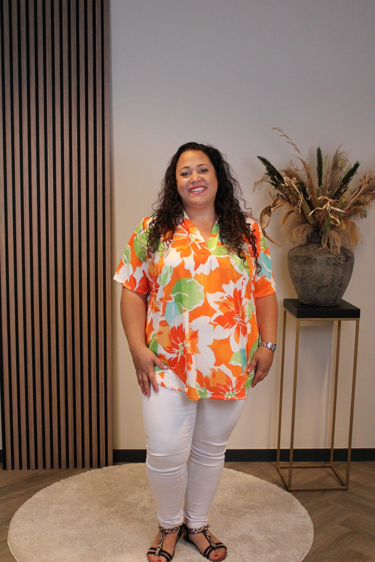 Maartje | Blouse oranje korte mouw 48 t/m 52