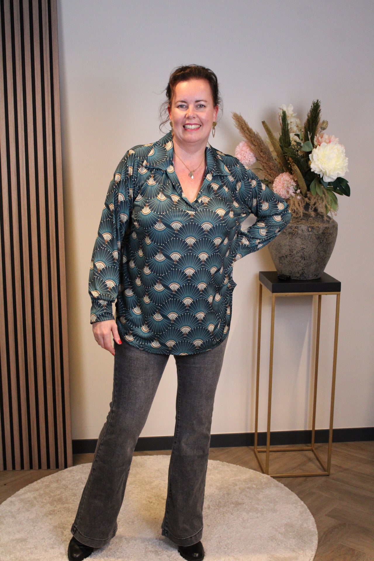 Cora | Blouse aqua met kraagje 38 t/m 48