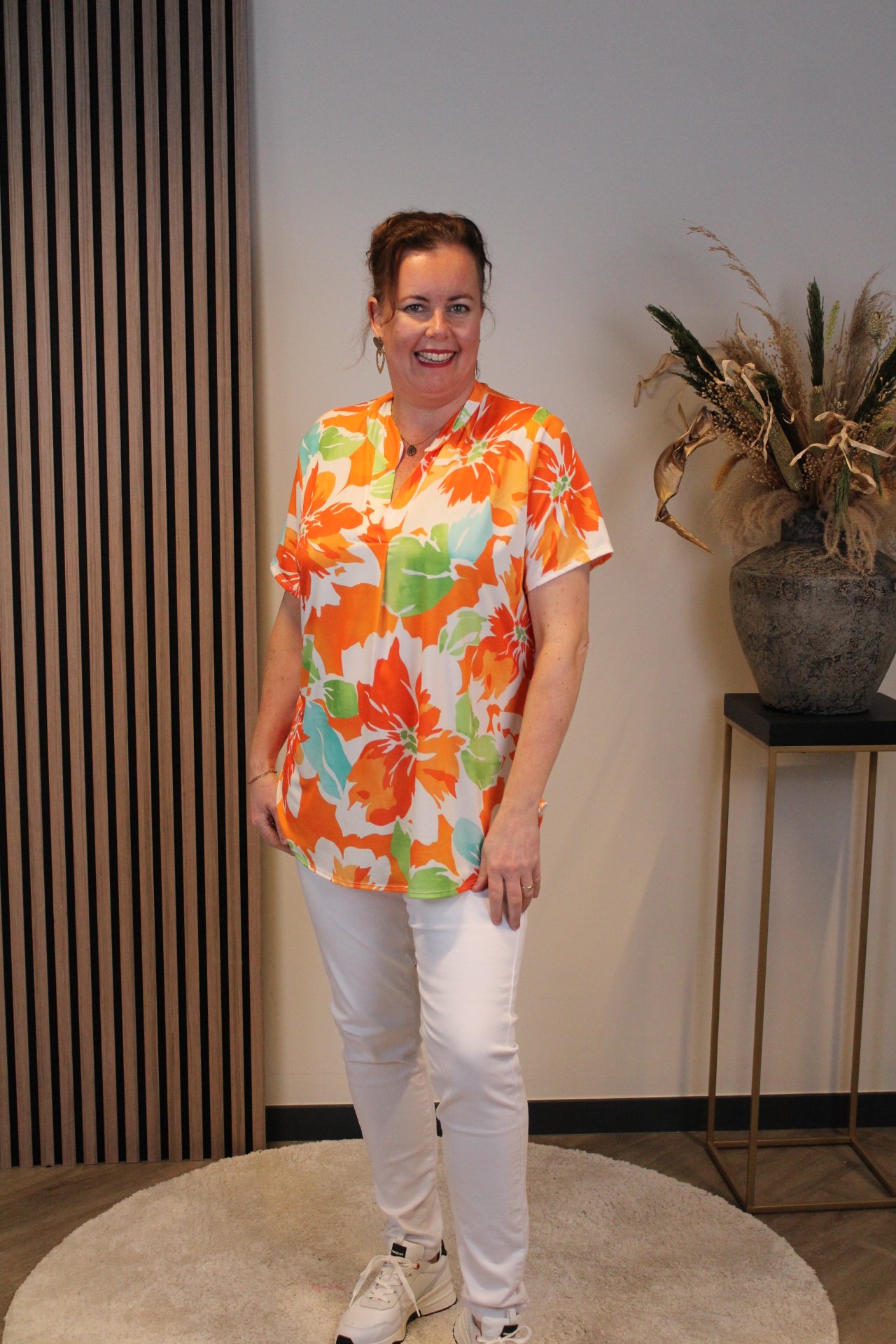 Maartje | Blouse oranje korte mouw 38 t/m 48