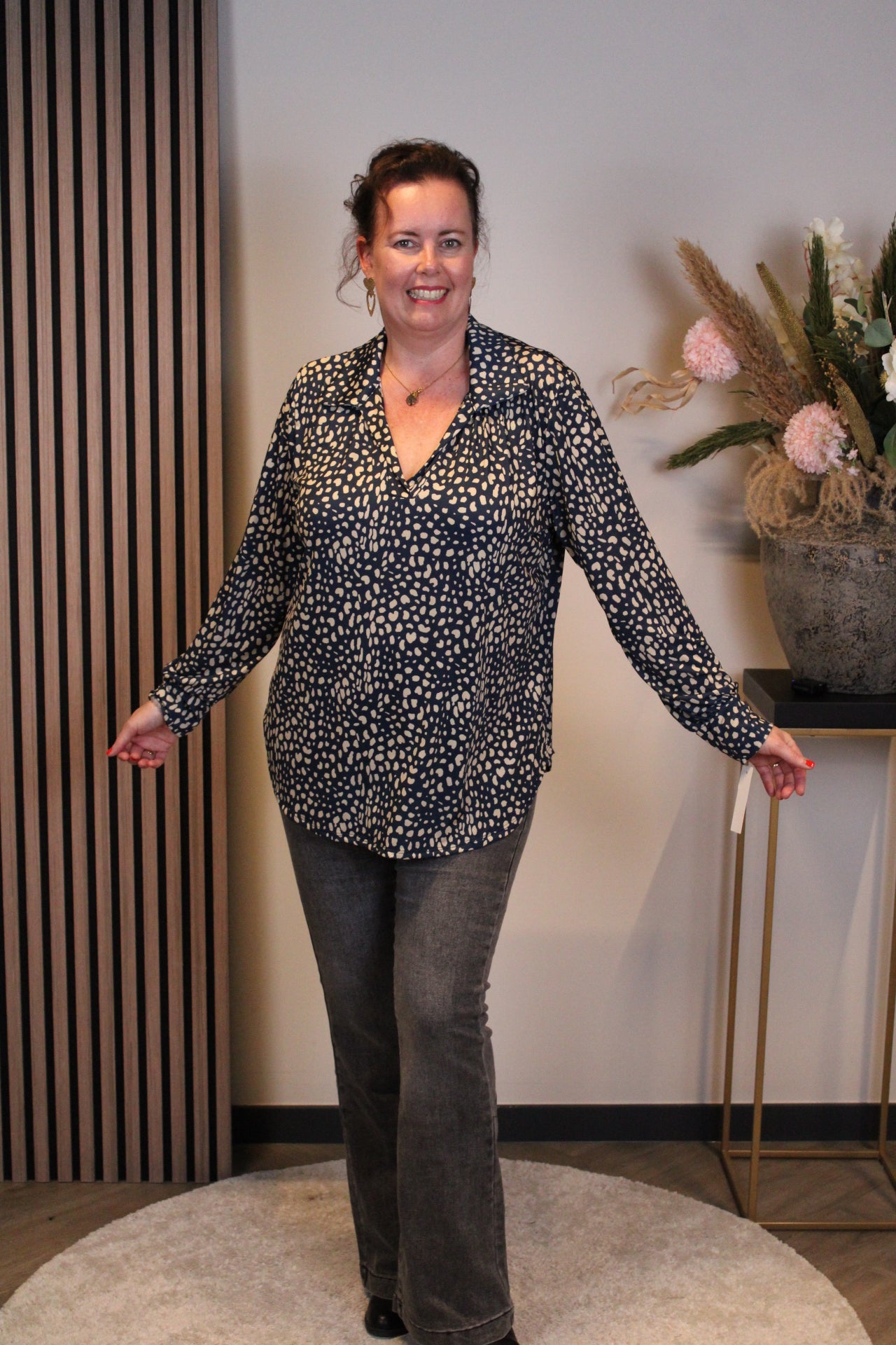 Fatima | Blouse blauw met kraagje 38 t/m 48