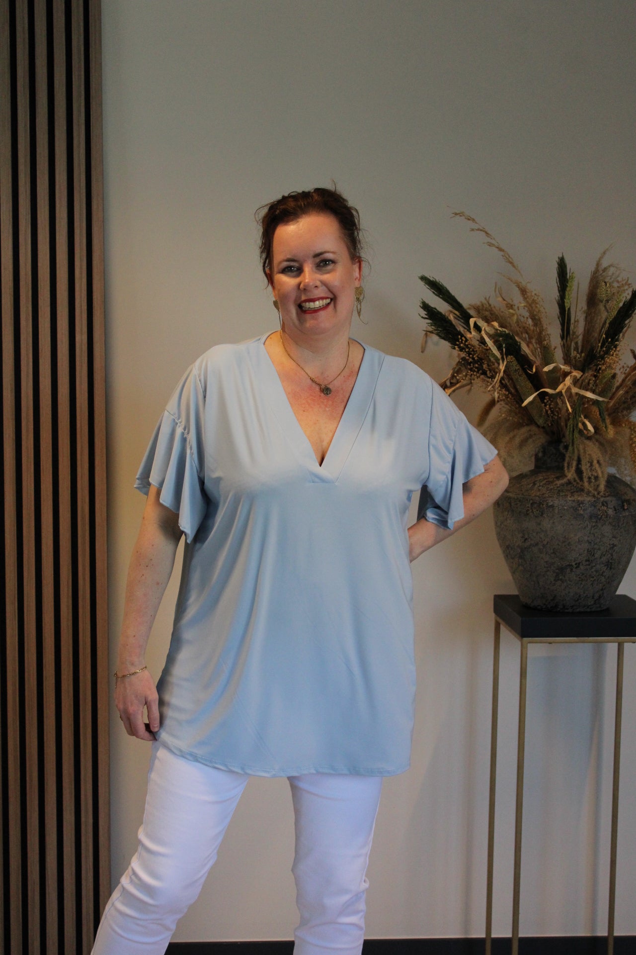 Mayra | Blouse korte mouw baby blauw 40 t/m 48