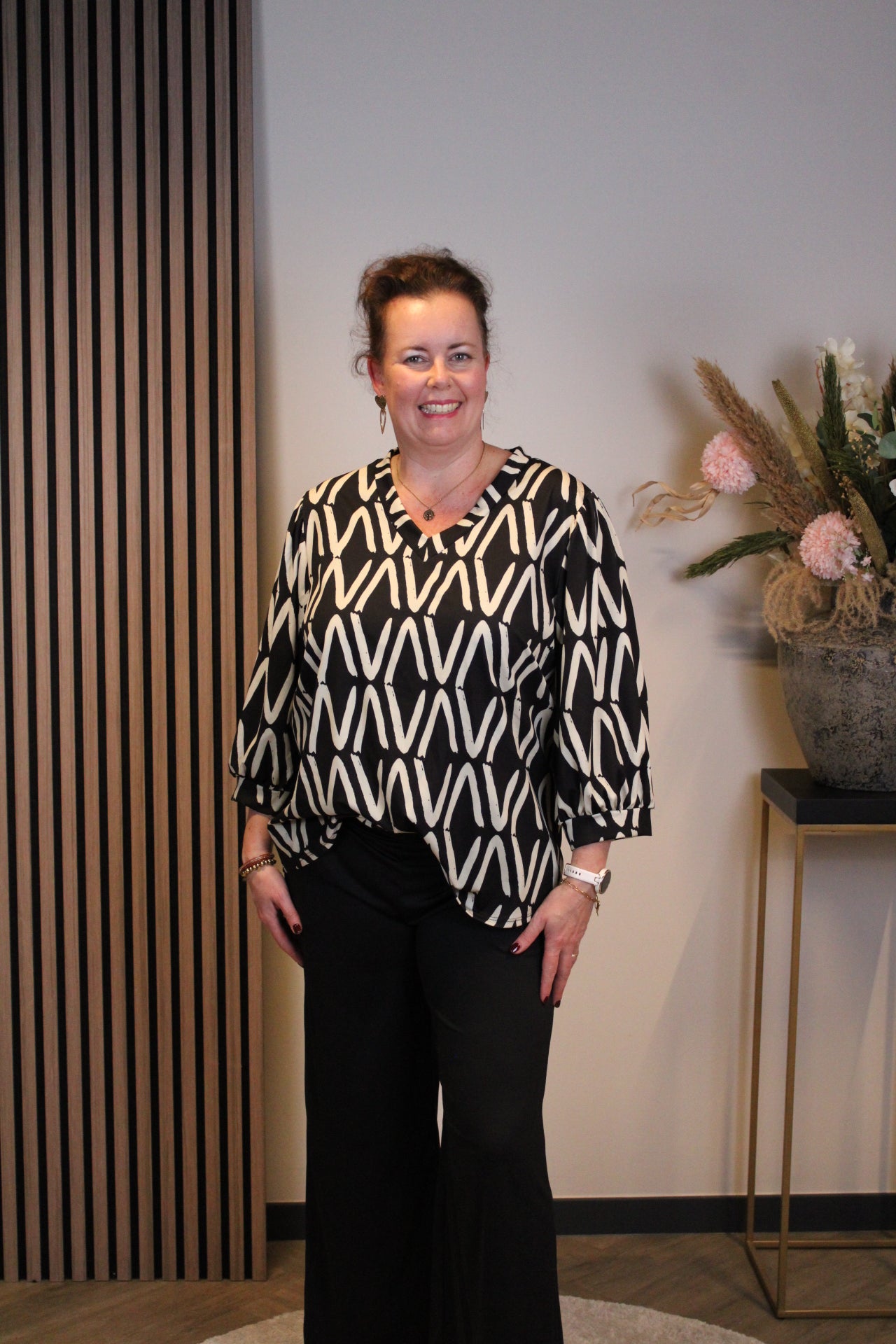 Olivia | Top zwart 3/4-mouw 40 t/m 44