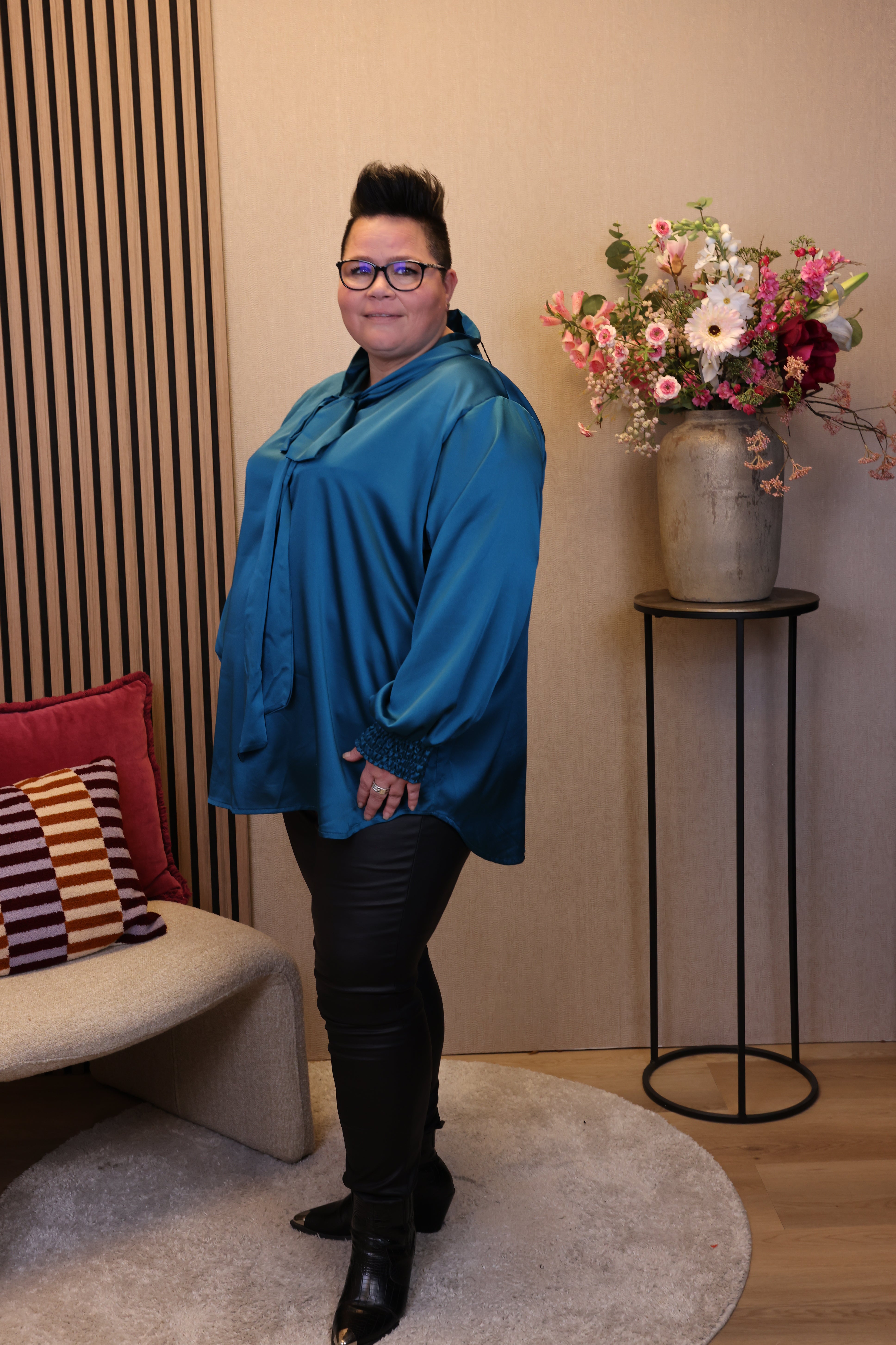 Fabienne | Satijnen blouse aqua