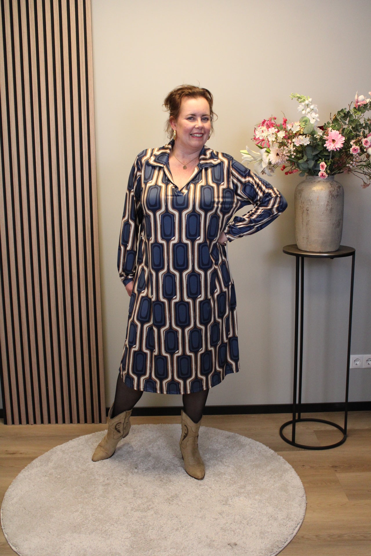 Hazel | Jurk blauw met kraagje 38 t/m 46