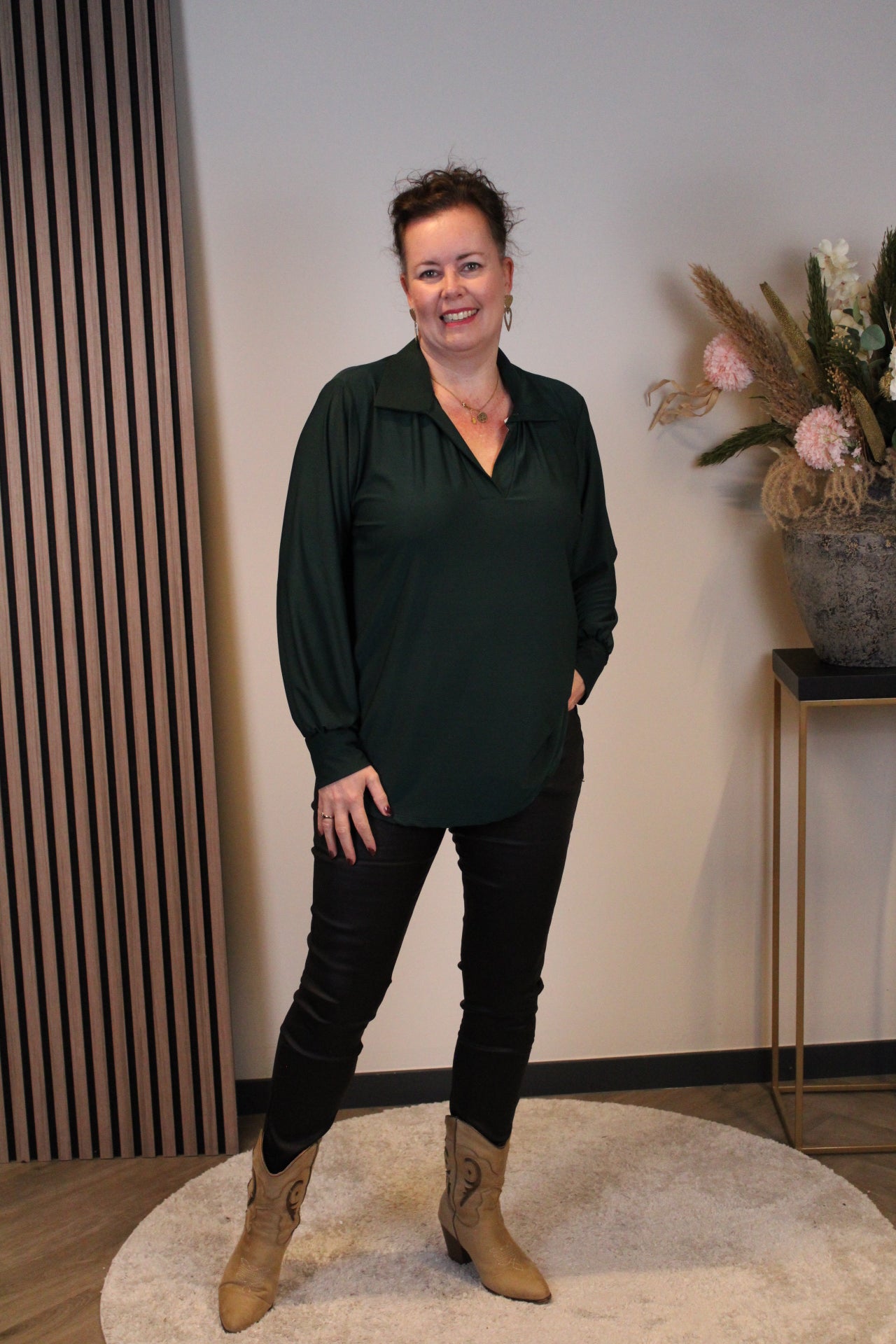 Sara | Blouse met kraagje fles groen 48 t/m 52
