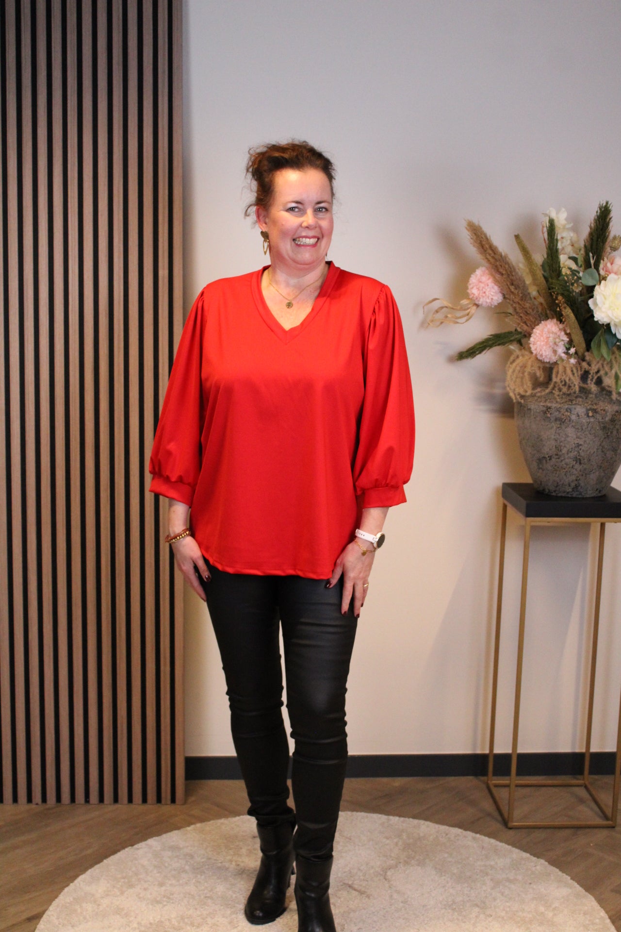 Silke | Top rood 3/4-mouw 40 t/m 44