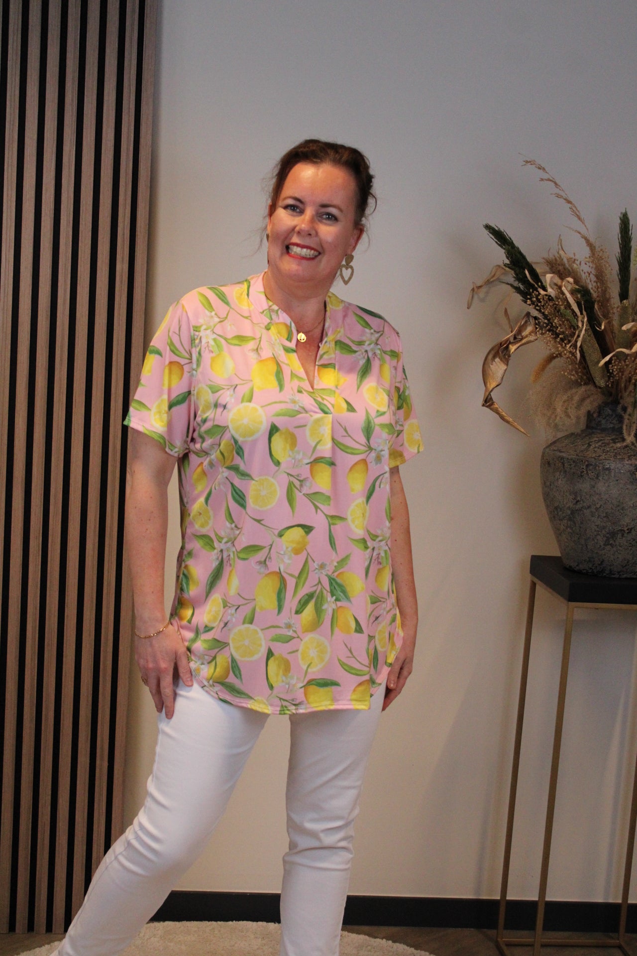 Ziva | Blouse roze korte mouw 38 t/m 48