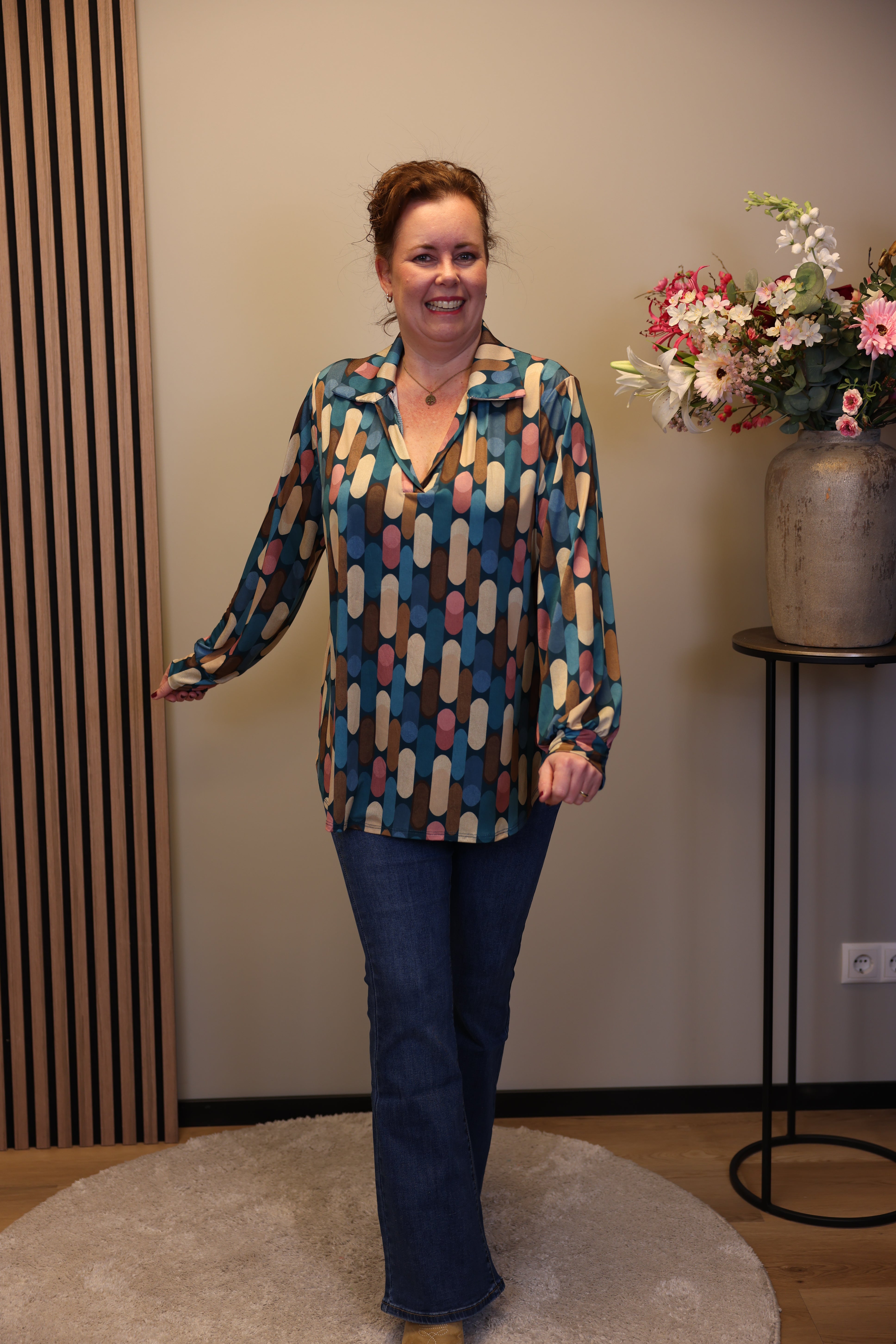 Heleen | Blouse aqua met kraagje 38 t/m 48