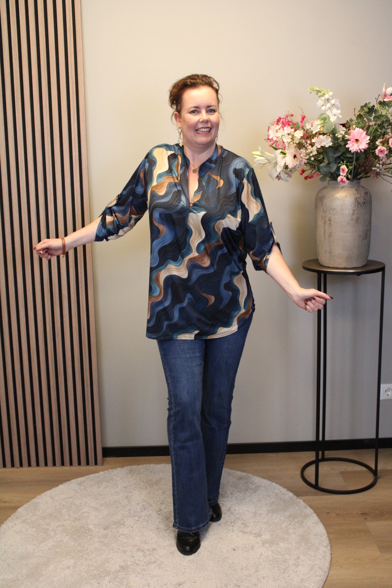 Jasmijn | Blouse blauw lange mouw 38 t/m 48