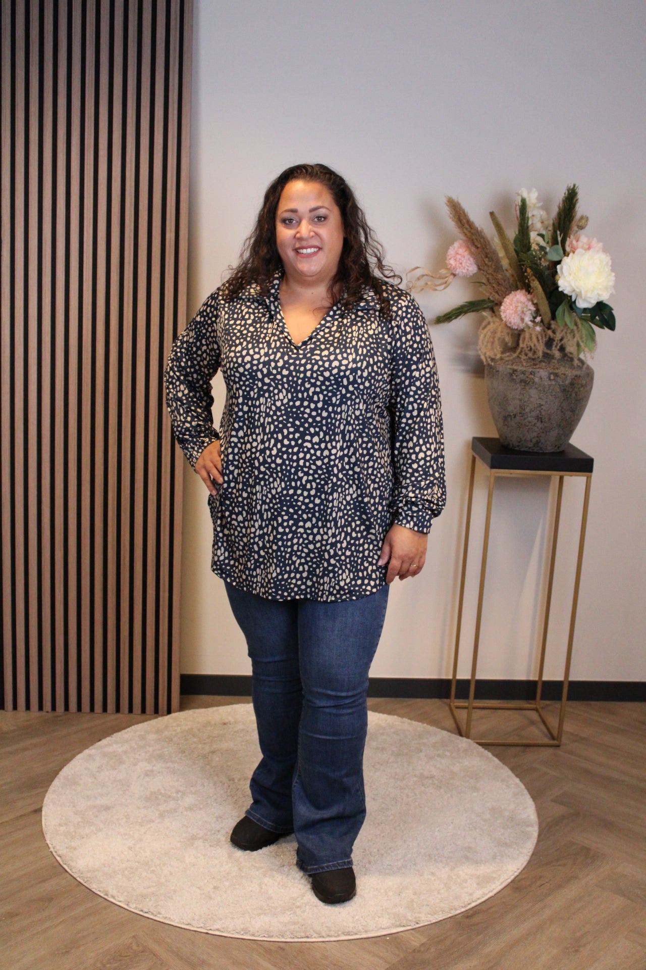 Fatima | Blouse blauw met kraagje 48 t/m 52