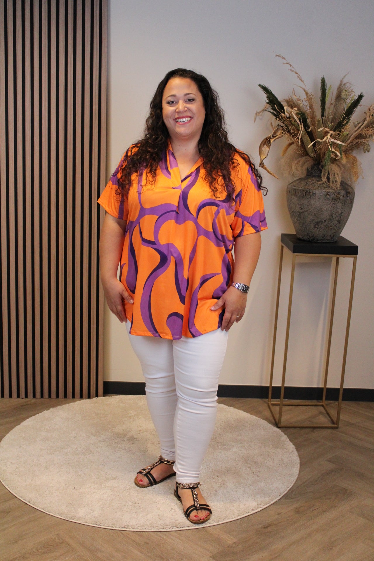 Joy | Blouse oranje korte mouw 48 t/m 52