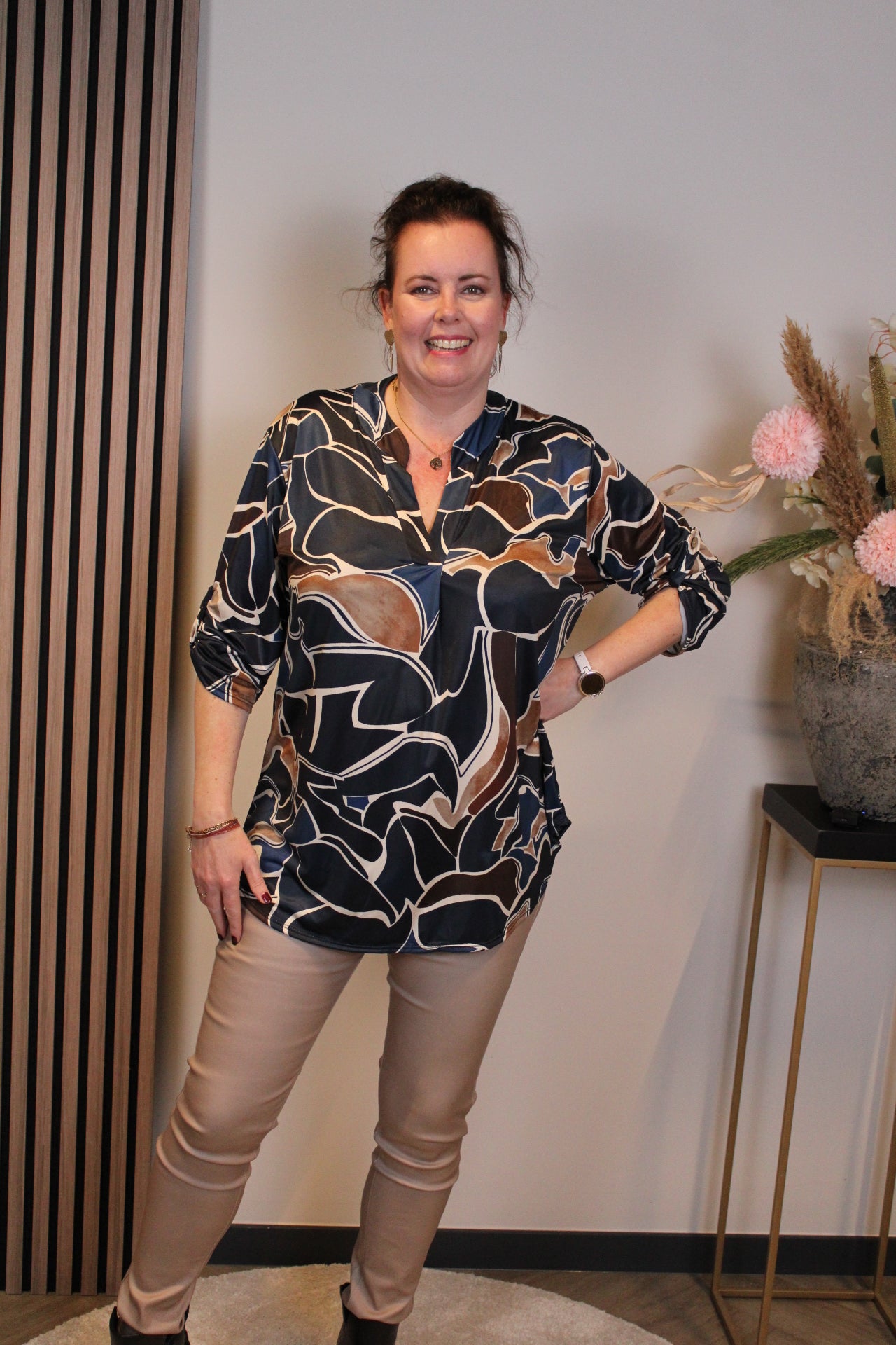 Hila | Blouse blauw lange mouw 48 t/m 52