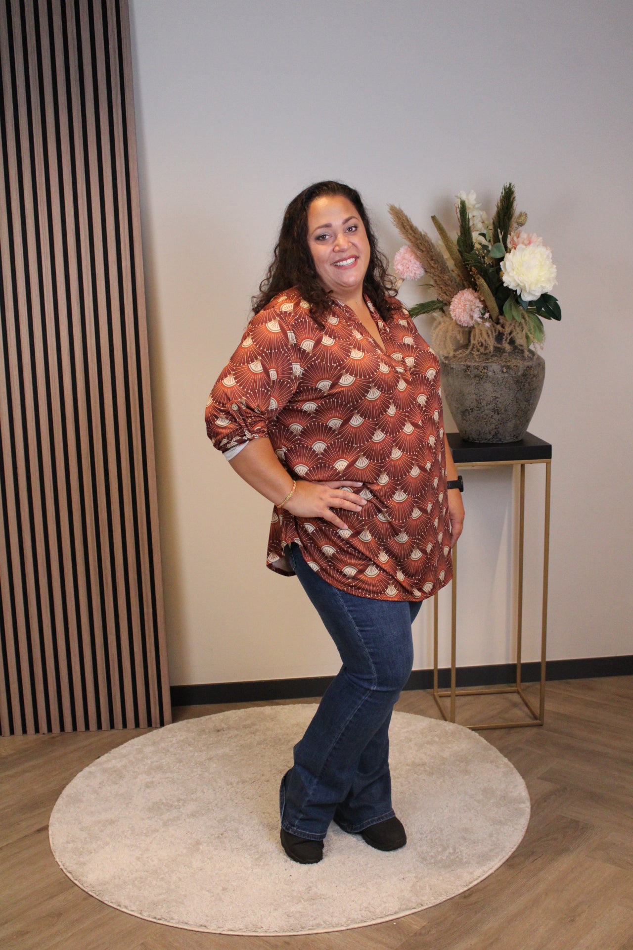 Dora | Blouse bruin lange mouw 48 t/m 52